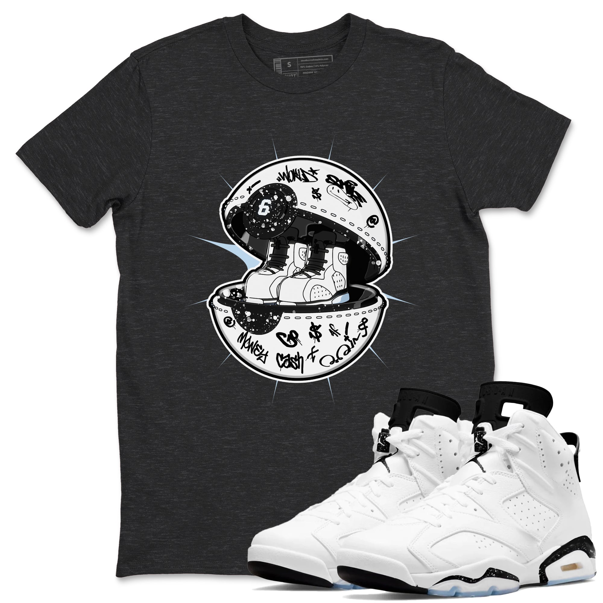 AJ6 White Black shirts to match jordans Sneaker Capsule sneaker match tees Air Jordan 6 White Black Drip Gear Zone streetwear brand Charcoal Heather 1 unisex cotton tee