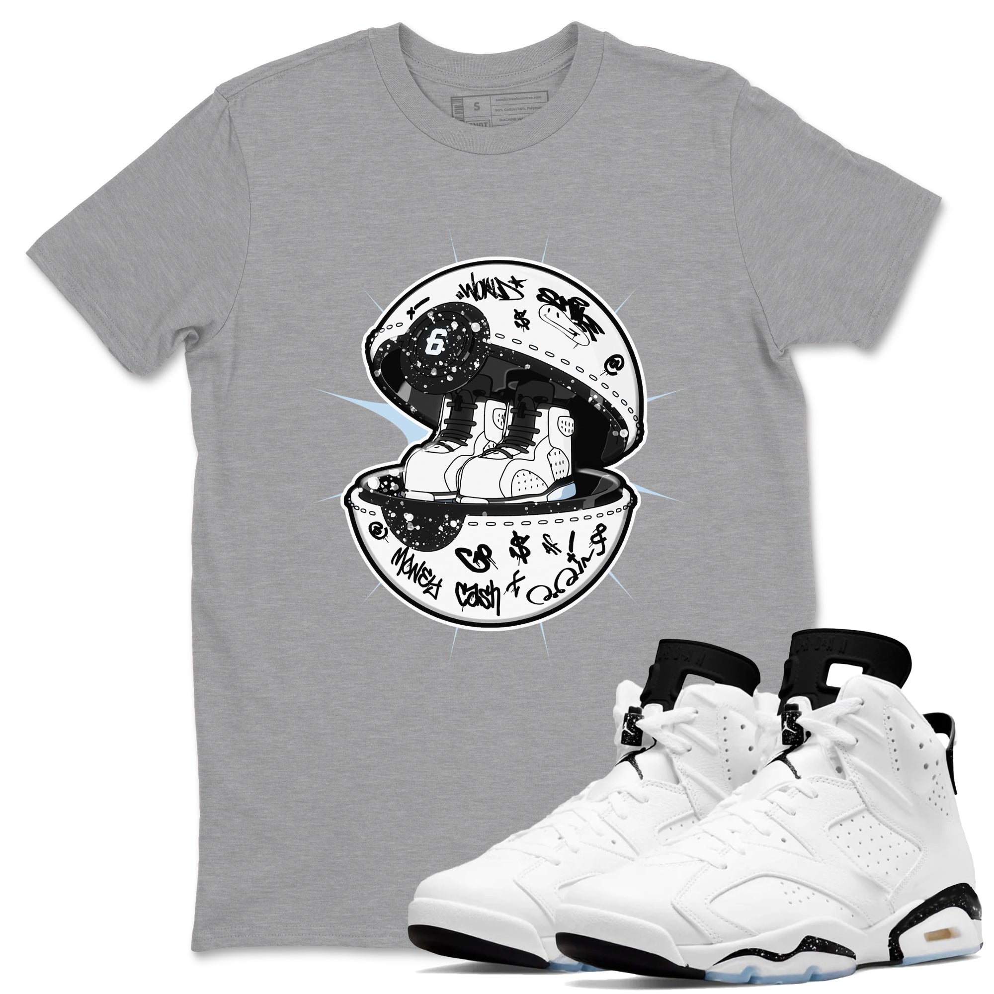 AJ6 White Black shirts to match jordans Sneaker Capsule sneaker match tees Air Jordan 6 White Black Drip Gear Zone streetwear brand Heather Grey 1 unisex cotton tee