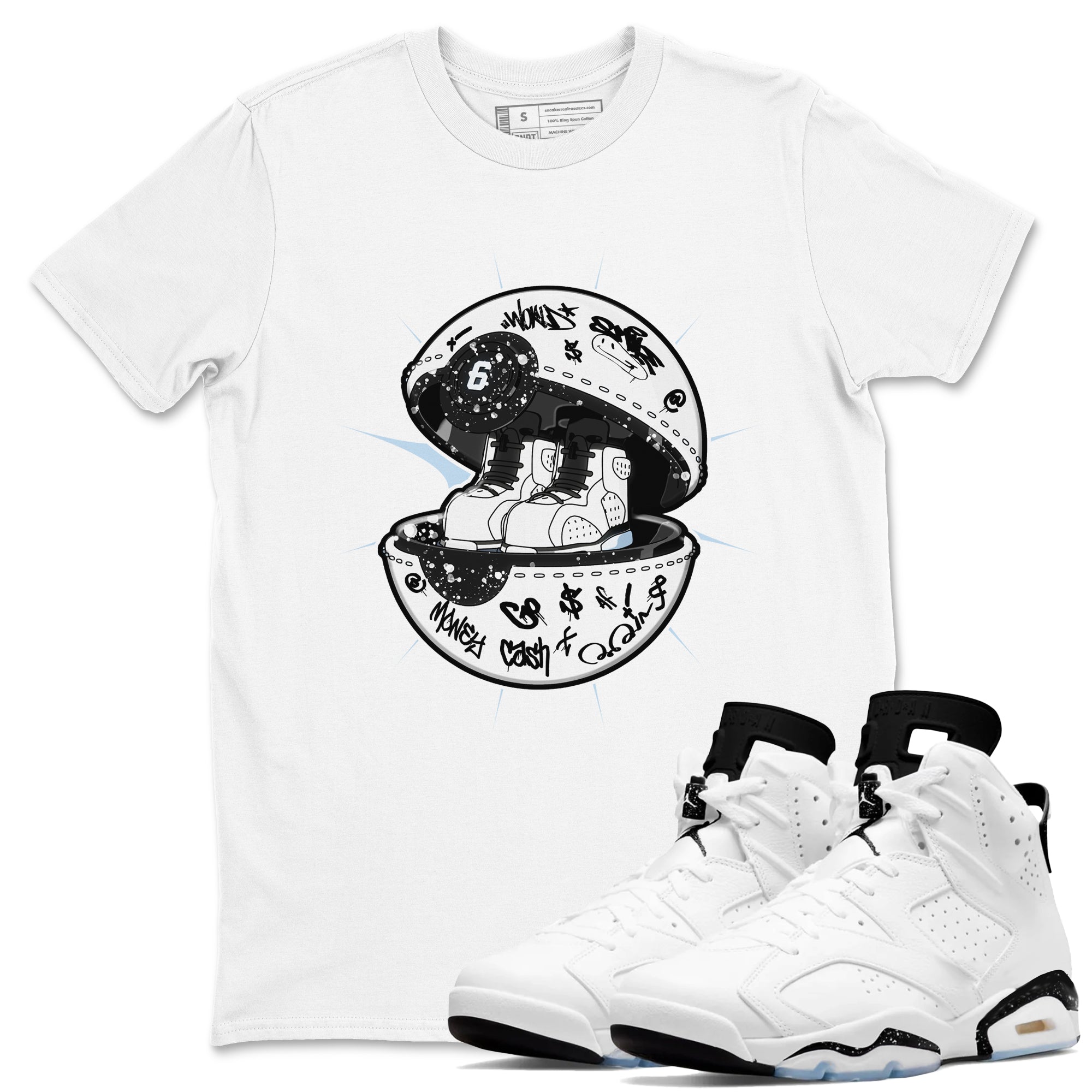 AJ6 White Black shirts to match jordans Sneaker Capsule sneaker match tees Air Jordan 6 White Black Drip Gear Zone streetwear brand White 1 unisex cotton tee