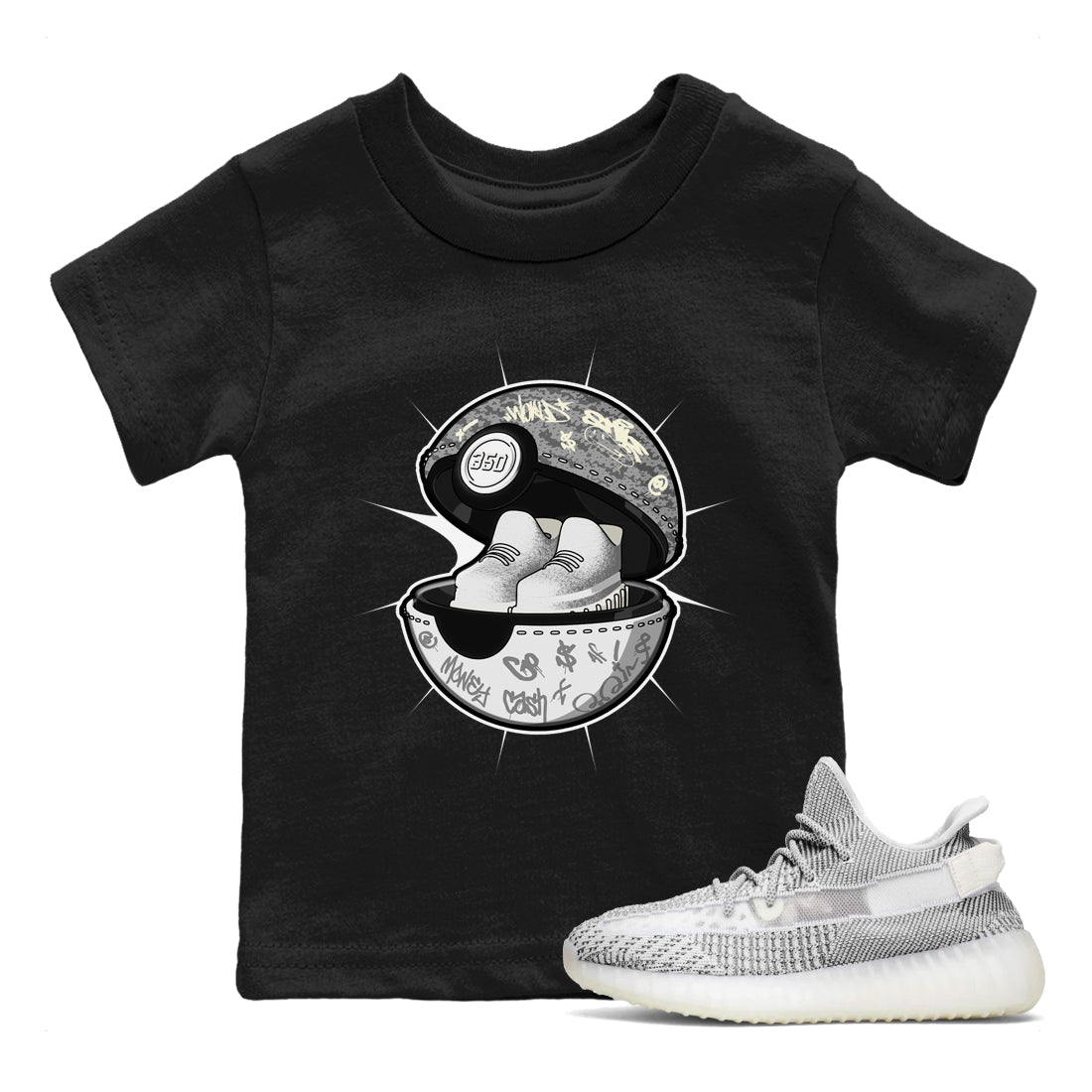 Yeezy 350 Static shirt to match jordans Sneaker Capsule sneaker tees Adidas Yeezy 350 Static Drip Gear Zone Baby Toddler Black 1 T-Shirt
