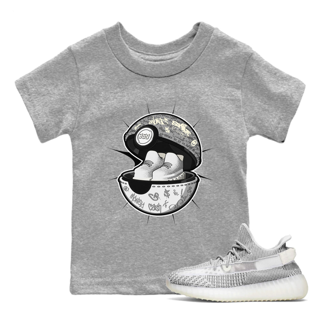 Yeezy 350 Static shirt to match jordans Sneaker Capsule sneaker tees Adidas Yeezy 350 Static Drip Gear Zone Baby Toddler Heather Grey 1 T-Shirt