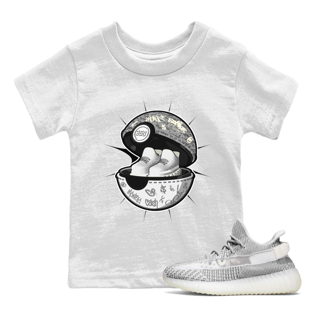 Yeezy 350 Static shirt to match jordans Sneaker Capsule sneaker tees Adidas Yeezy 350 Static Drip Gear Zone Baby Toddler White 1 T-Shirt
