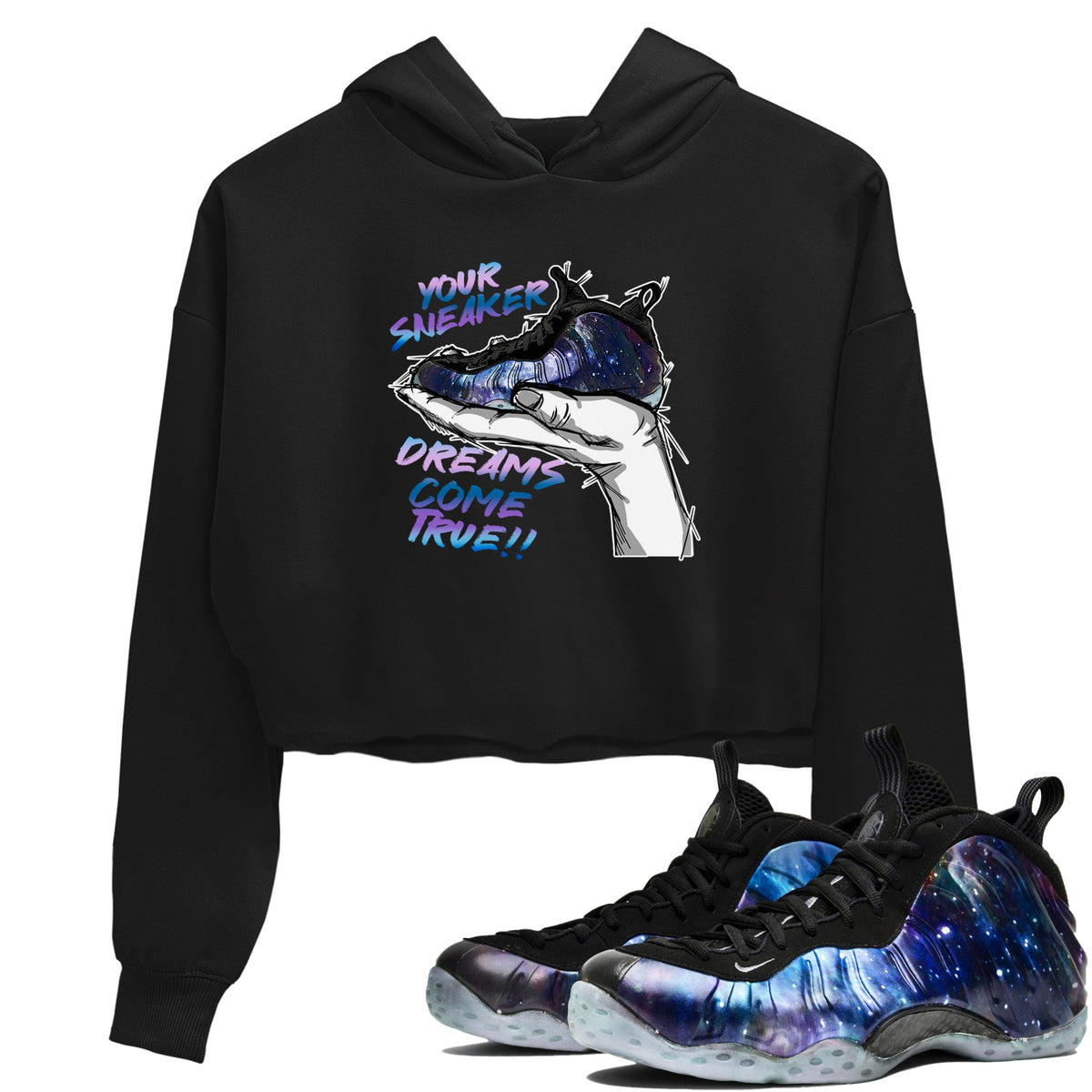 Foams One Galaxy shirts to match jordans Sneaker Dreams sneaker match tees Air Foamposite One Galaxy match shoes to clothes Drip Gear Zone unisex cotton Black 1 crop tee