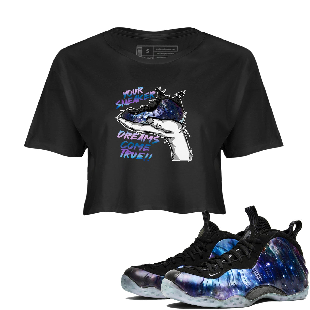 Foams One Galaxy shirts to match jordans Sneaker Dreams sneaker match tees Air Foamposite One Galaxy match shoes to clothes Drip Gear Zone unisex cotton Black 1 crop tee