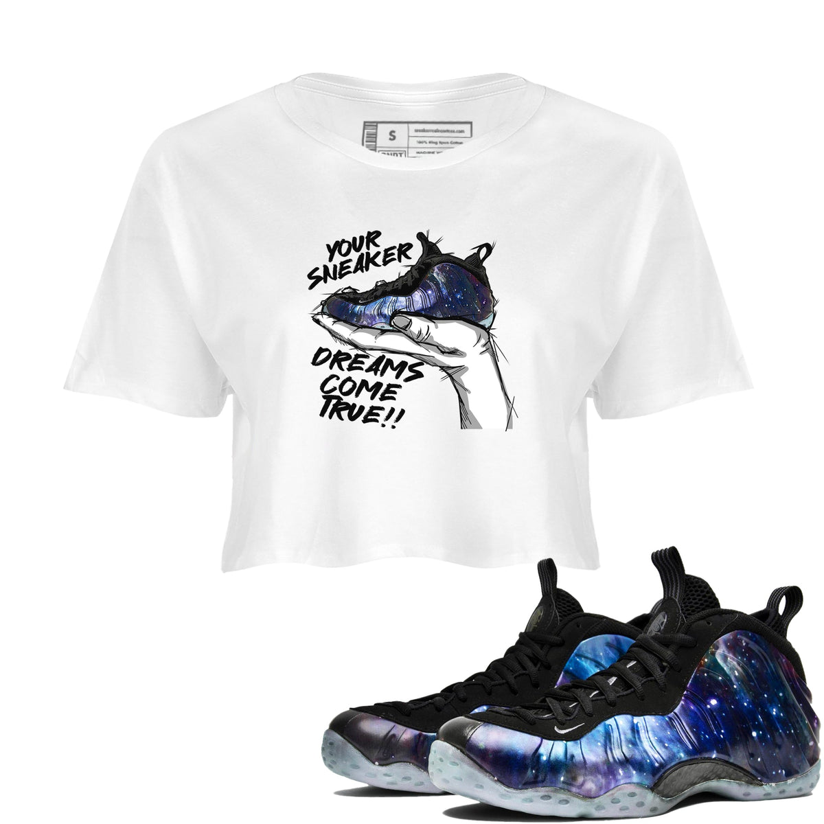 Foams One Galaxy shirts to match jordans Sneaker Dreams sneaker match tees Air Foamposite One Galaxy match shoes to clothes Drip Gear Zone unisex cotton White 1 crop tee