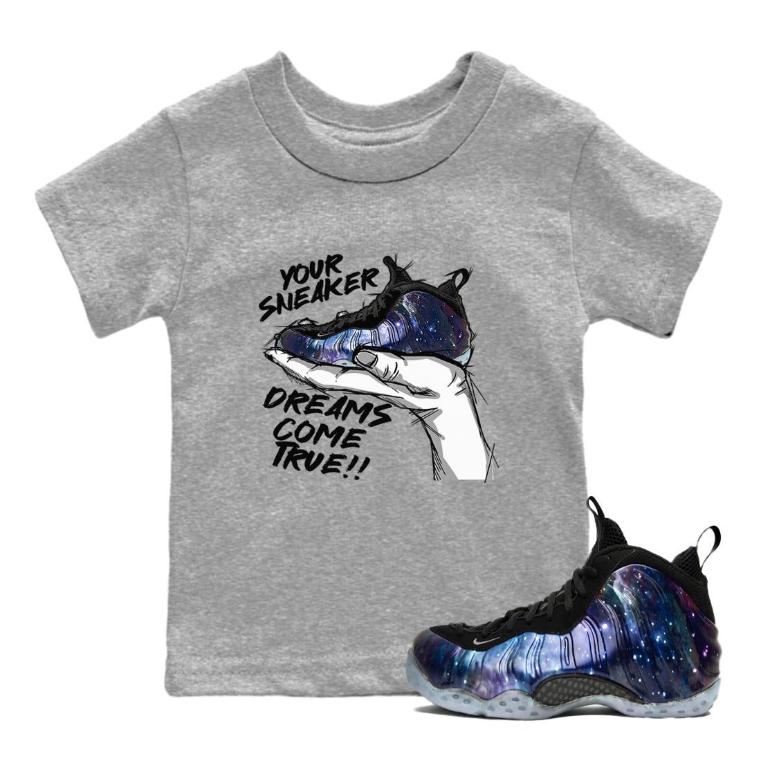 Foams One Galaxy shirts to match jordans Sneaker Dreams sneaker match tees Air Foamposite One Galaxy match shoes to clothes Drip Gear Zone Youth Baby Heather Grey 1 tee