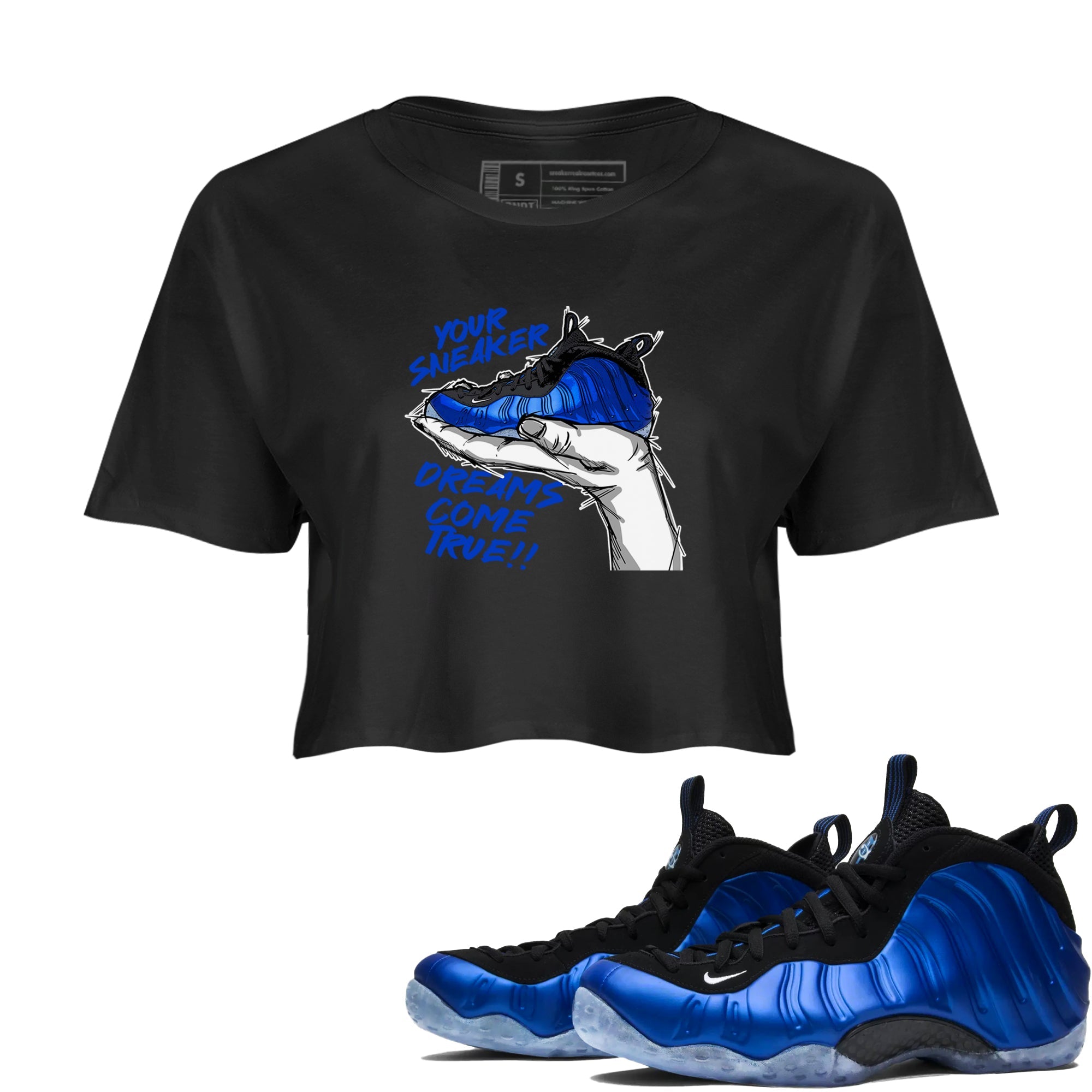 Foams One Royal shirts to match jordans Sneaker Dreams sneaker match tees Air Foamposite One Royal match shoes to clothes Drip Gear Zone unisex cotton Black 1 crop tee