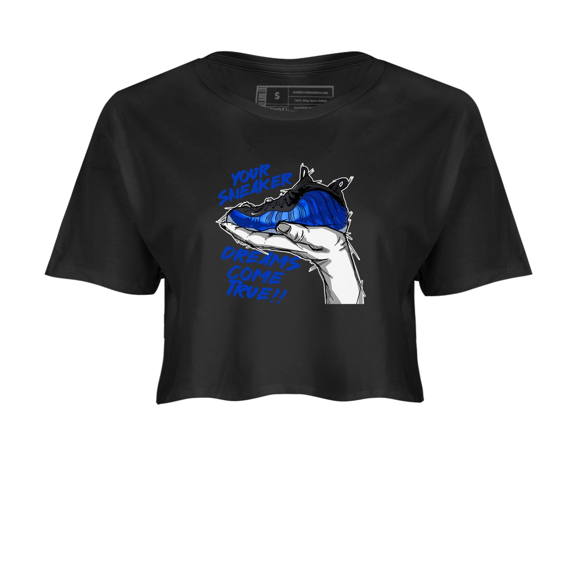 Foams One Royal shirts to match jordans Sneaker Dreams sneaker match tees Air Foamposite One Royal match shoes to clothes Drip Gear Zone unisex cotton Black 2 crop tee