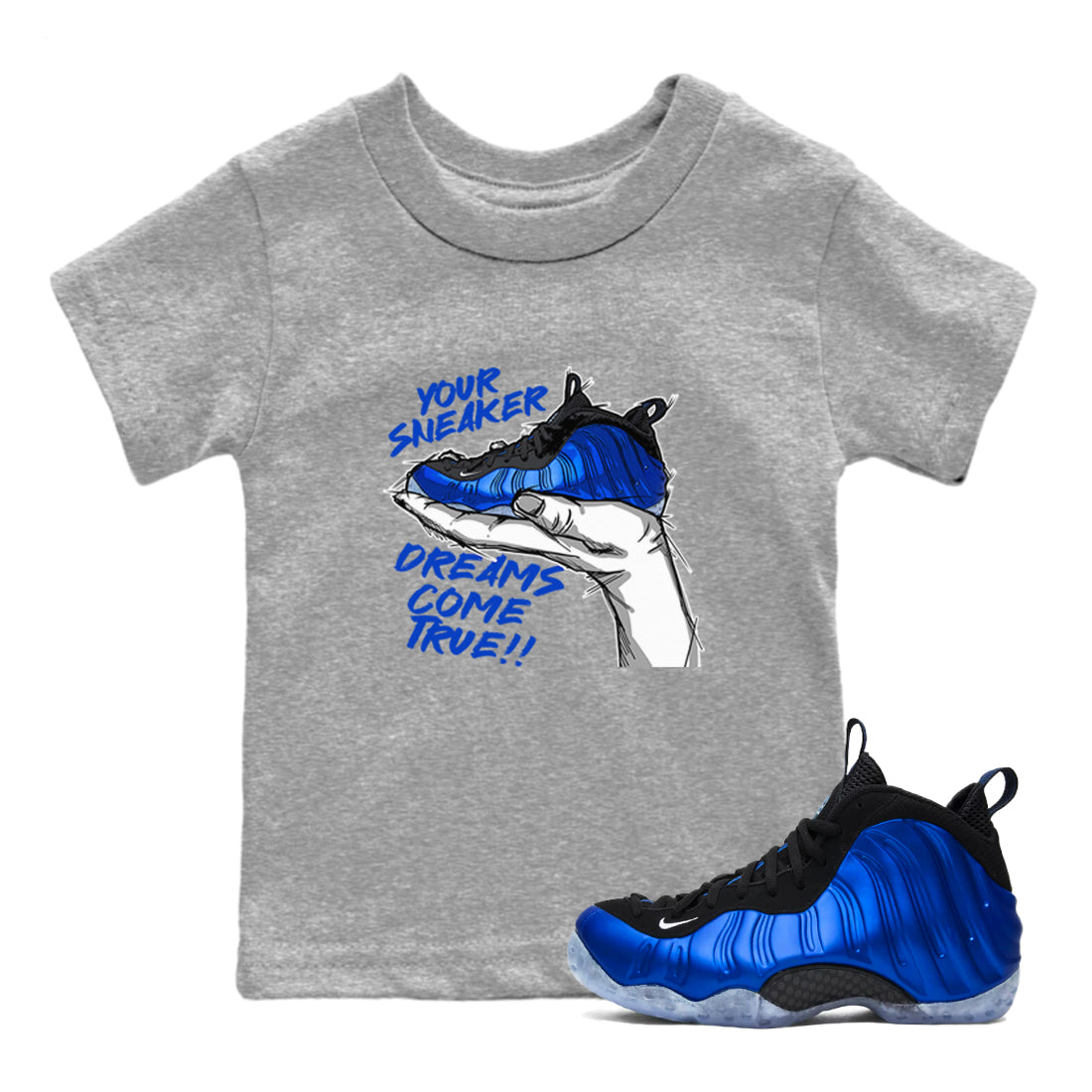Foams One Royal shirts to match jordans Sneaker Dreams sneaker match tees Air Foamposite One Royal match shoes to clothes Drip Gear Zone Youth Baby Heather Grey 1 tee