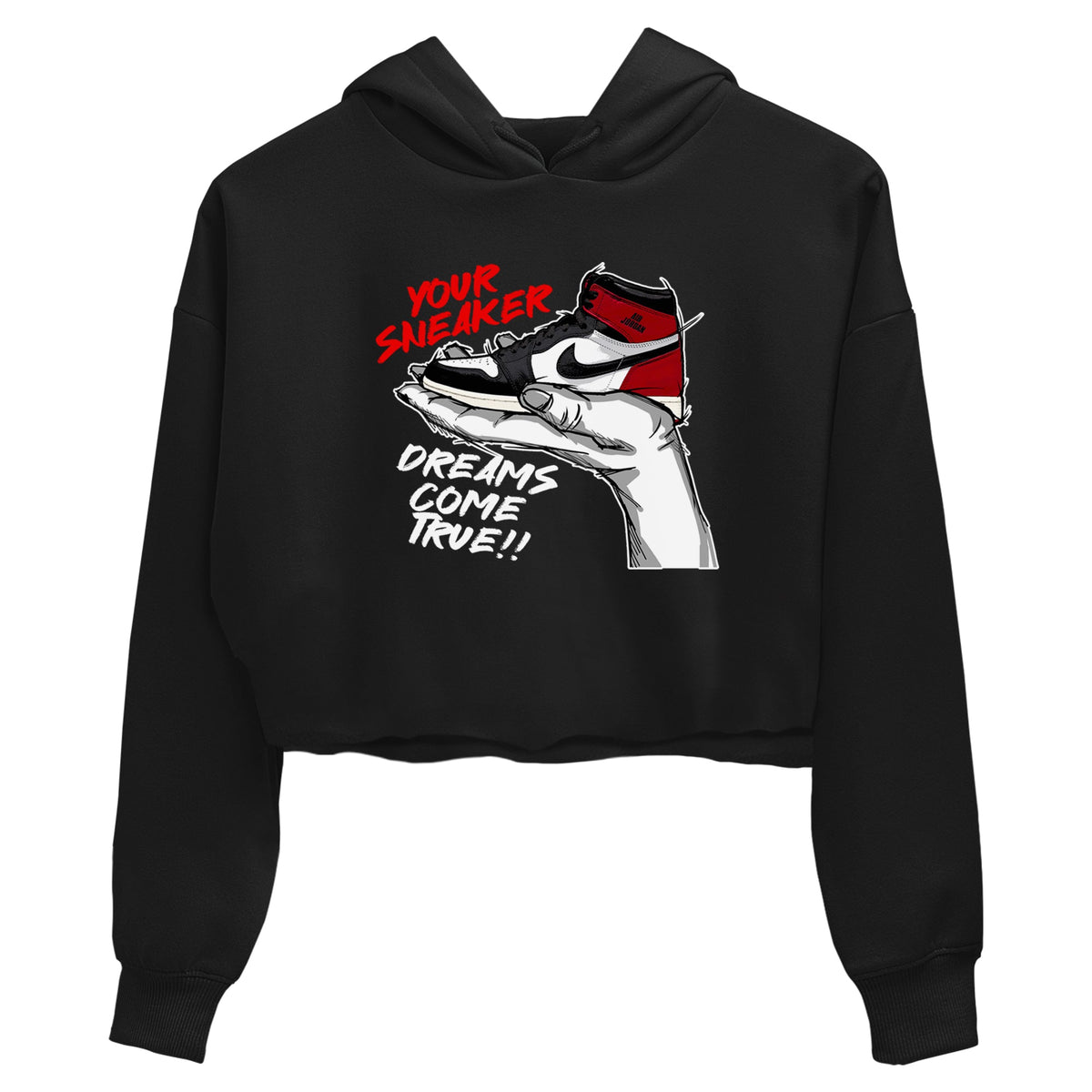 1s Black Toe Reimagined shirts to match jordans Sneaker Dreams sneaker match tees Air Jordan 1 High OG Black Toe Reimagined match shoes to clothes Drip Gear Zone unisex cotton Black 2 crop tee