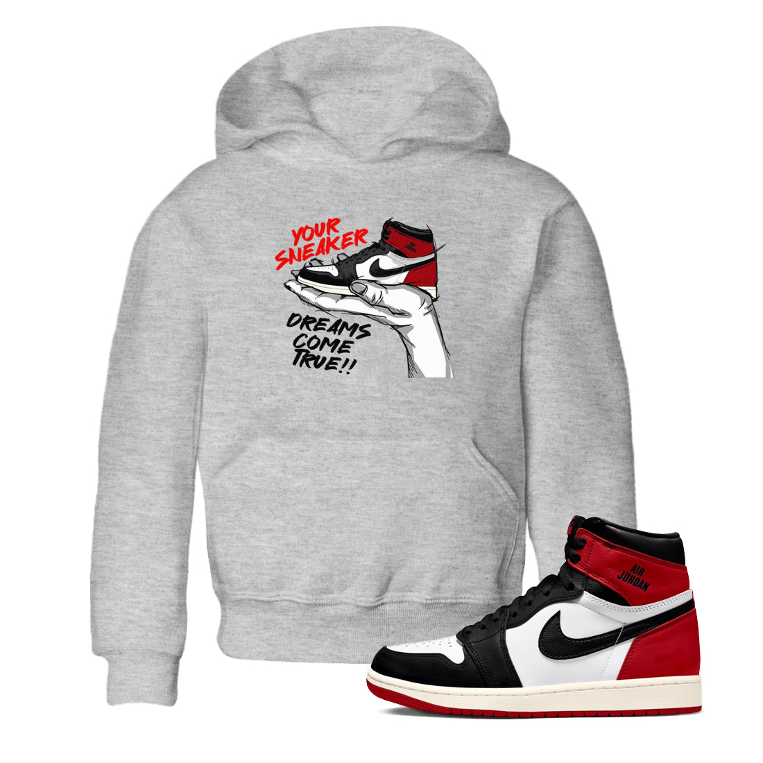 1s Black Toe Reimagined shirts to match jordans Sneaker Dreams sneaker match tees Air Jordan 1 High OG Black Toe Reimagined match shoes to clothes Drip Gear Zone Youth Baby Heather Grey 1 tee