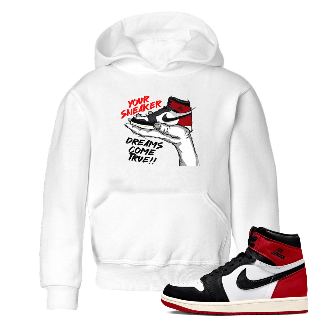 1s Black Toe Reimagined shirts to match jordans Sneaker Dreams sneaker match tees Air Jordan 1 High OG Black Toe Reimagined match shoes to clothes Drip Gear Zone Youth Baby White 1 tee