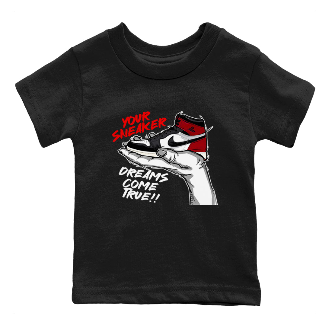 1s Black Toe Reimagined shirts to match jordans Sneaker Dreams sneaker match tees Air Jordan 1 High OG Black Toe Reimagined match shoes to clothes Drip Gear Zone Youth Baby Black 2 tee