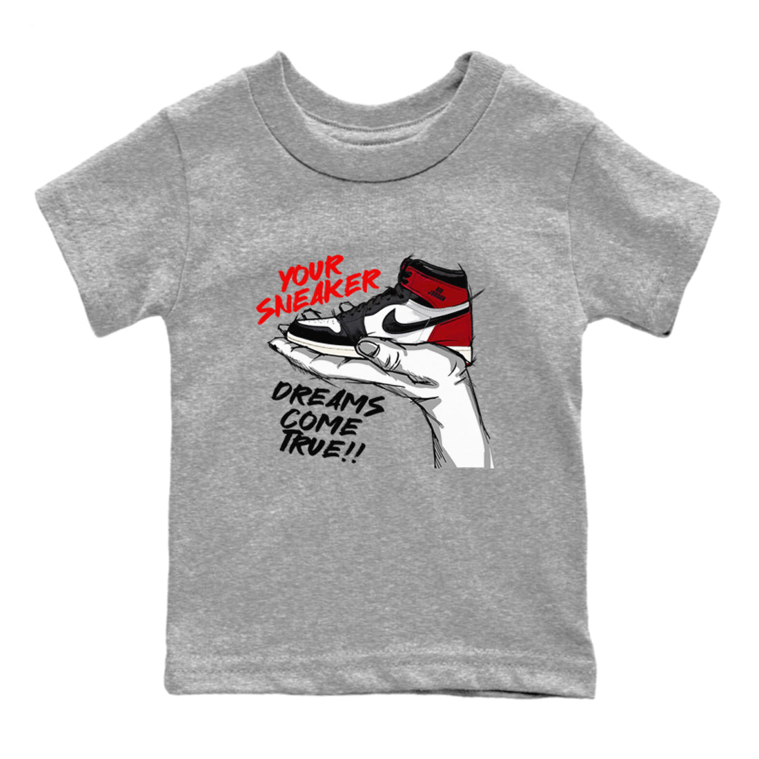 1s Black Toe Reimagined shirts to match jordans Sneaker Dreams sneaker match tees Air Jordan 1 High OG Black Toe Reimagined match shoes to clothes Drip Gear Zone Youth Baby Heather Grey 2 tee