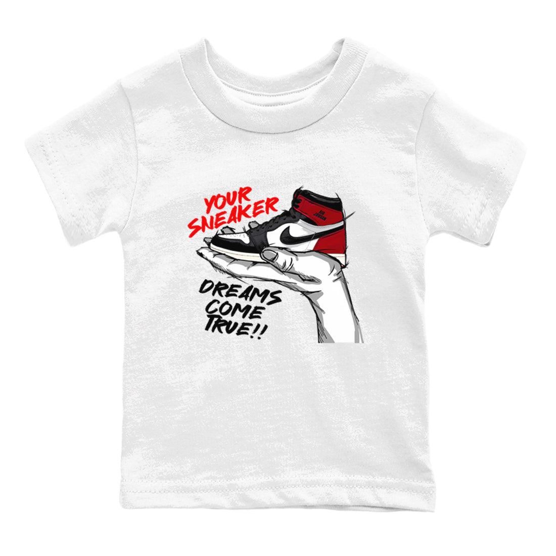 1s Black Toe Reimagined shirts to match jordans Sneaker Dreams sneaker match tees Air Jordan 1 High OG Black Toe Reimagined match shoes to clothes Drip Gear Zone Youth Baby White 2 tee