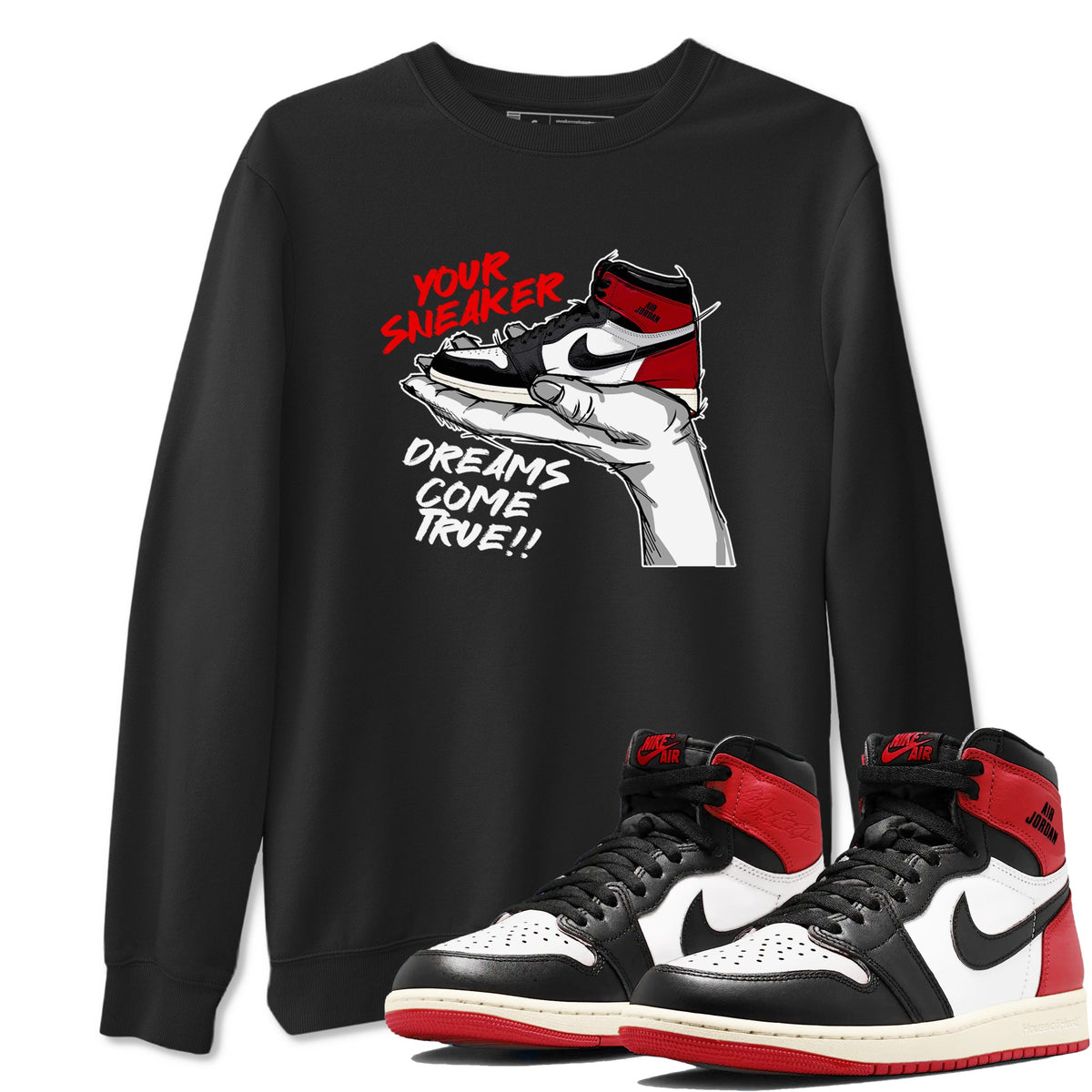 1s Black Toe Reimagined shirts to match jordans Sneaker Dreams sneaker match tees Air Jordan 1 High OG Black Toe Reimagined match shoes to clothes Drip Gear Zone unisex cotton Black 1 shirts