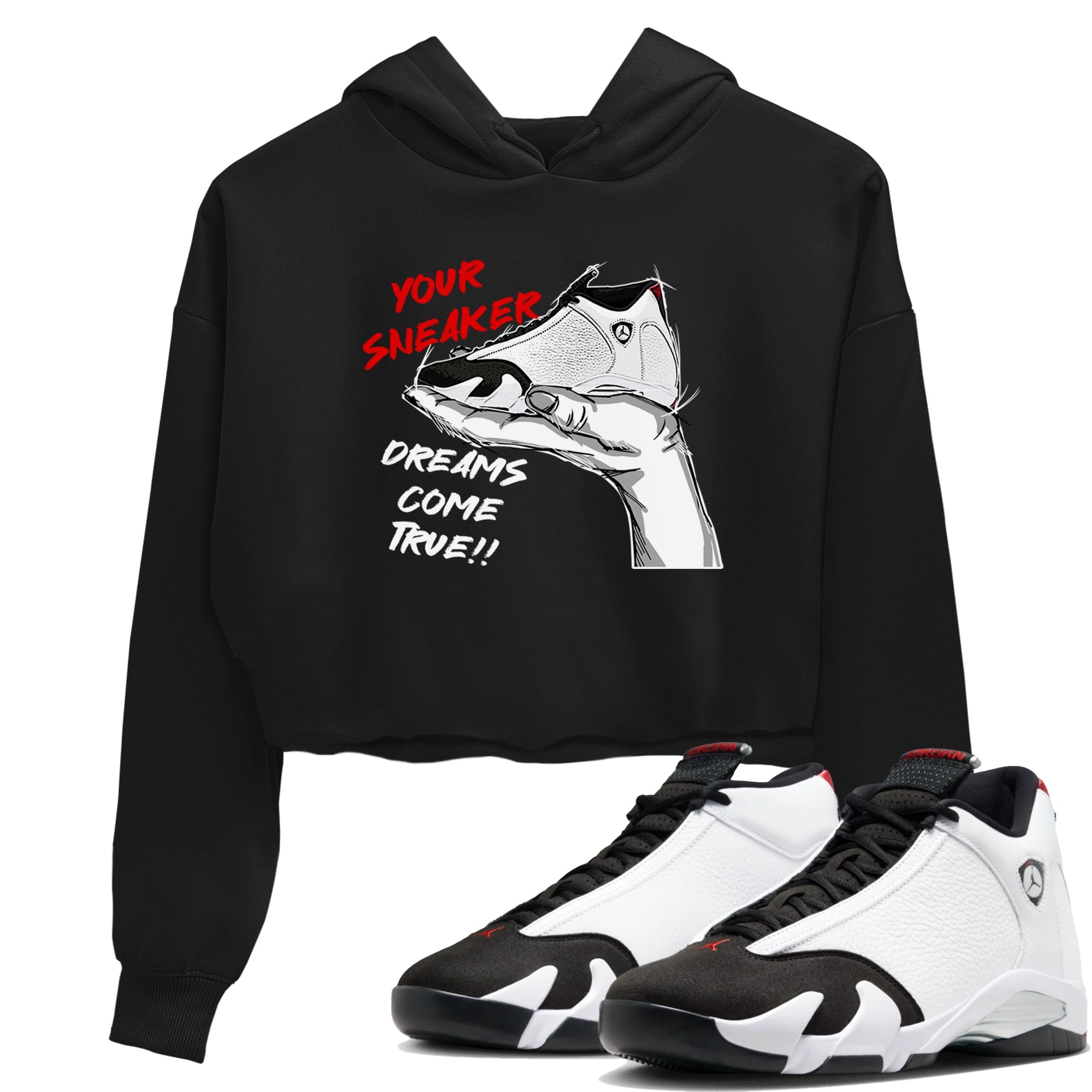 Jordan 14 Retro Black Toe t shirts to match sneakers Sneaker Dreams sneaker match tees 14s Black Toe sneaker match tee Drip Gear Zone unisex cotton Black 1 crop tee