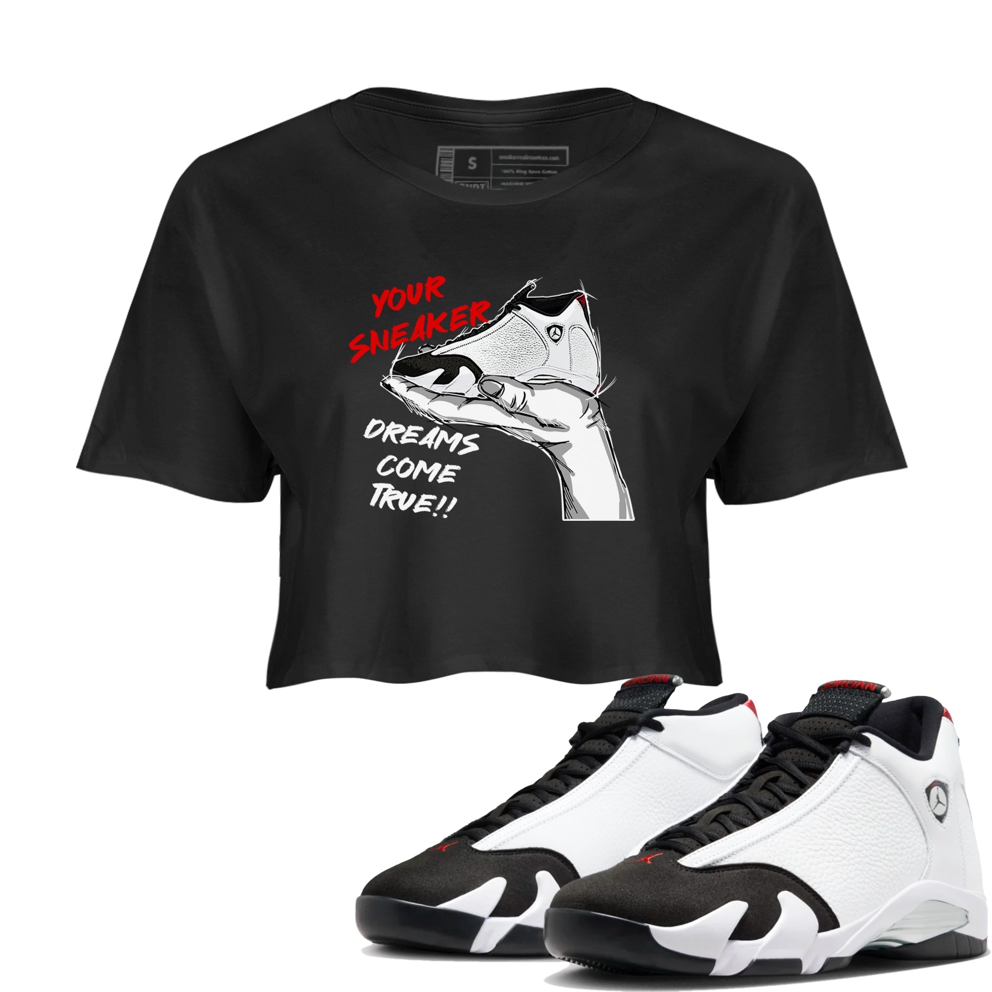 Jordan 14 Retro Black Toe t shirts to match sneakers Sneaker Dreams sneaker match tees 14s Black Toe sneaker match tee Drip Gear Zone unisex cotton Black 1 crop tee