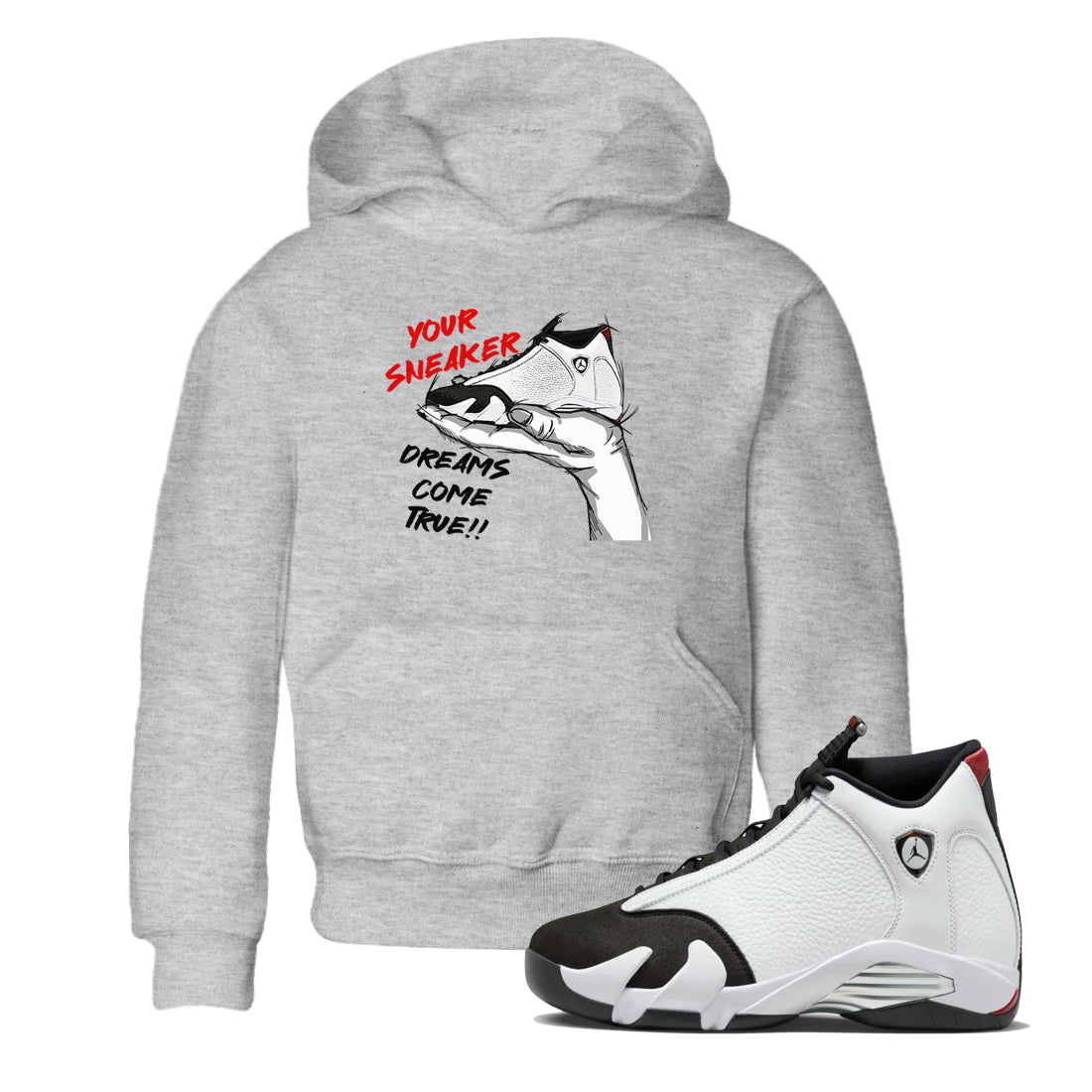 Jordan 14 Retro Black Toe t shirts to match sneakers Sneaker Dreams sneaker match tees 14s Black Toe sneaker match tee Drip Gear Zone Youth Baby Heather Grey 1 tee