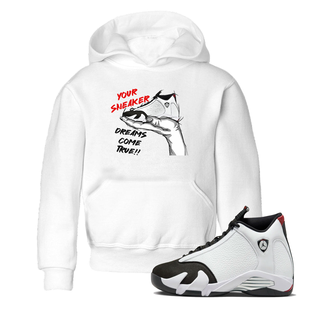 Jordan 14 Retro Black Toe t shirts to match sneakers Sneaker Dreams sneaker match tees 14s Black Toe sneaker match tee Drip Gear Zone Youth Baby White 1 tee