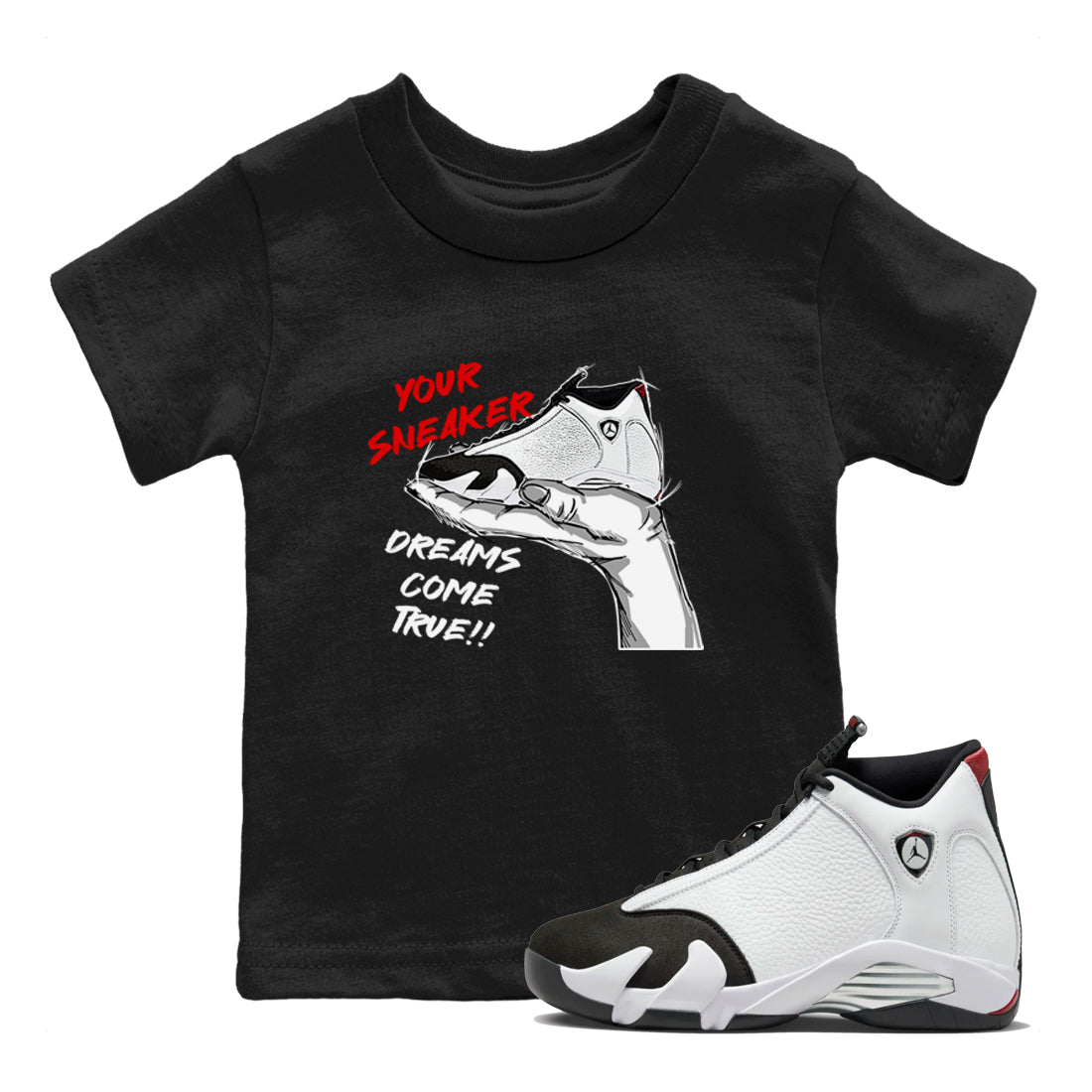 Jordan 14 Retro Black Toe t shirts to match sneakers Sneaker Dreams sneaker match tees 14s Black Toe sneaker match tee Drip Gear Zone Youth Baby Black 1 tee