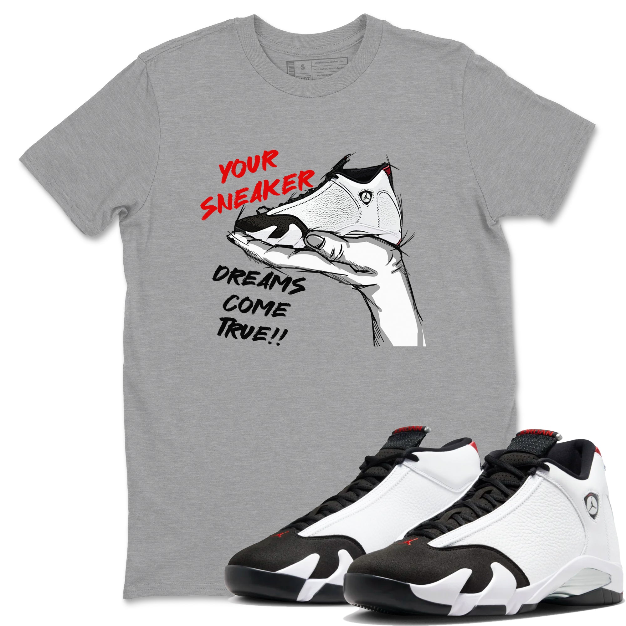 Jordan 14 Retro Black Toe t shirts to match sneakers Sneaker Dreams sneaker match tees 14s Black Toe sneaker match tee Drip Gear Zone unisex cotton Heather Grey 1 shirts