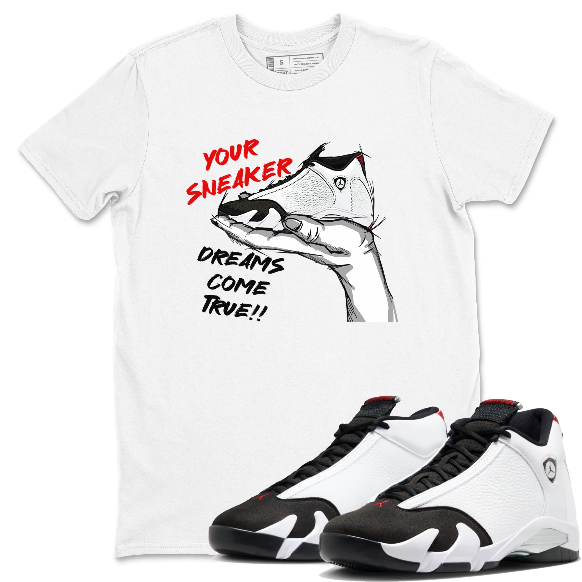 Jordan 14 Retro Black Toe t shirts to match sneakers Sneaker Dreams sneaker match tees 14s Black Toe sneaker match tee Drip Gear Zone unisex cotton White 1 shirts