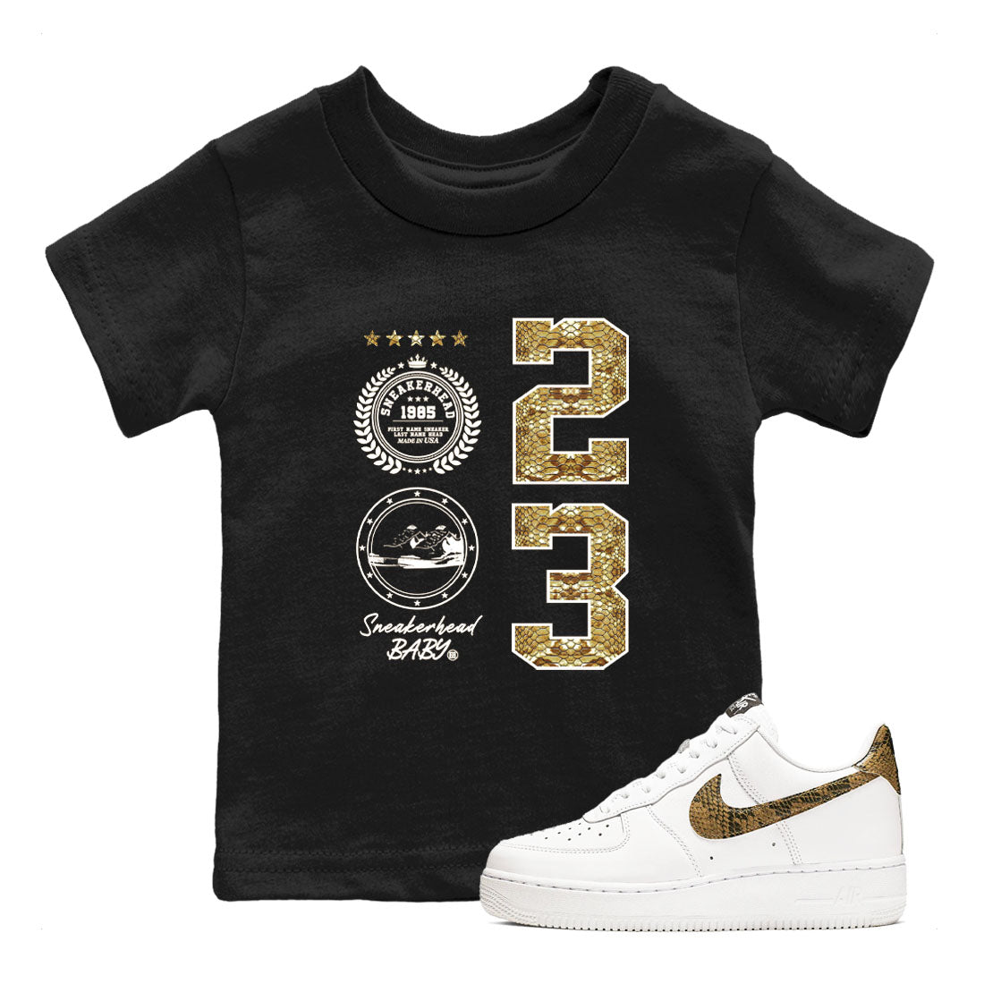Air Force 1 Ivory Snake shirt to match jordans Sneaker Emblem sneaker tees Air Force 1 Ivory Snake Drip Gear Zone baby toddler Black 1 cotton Shirt