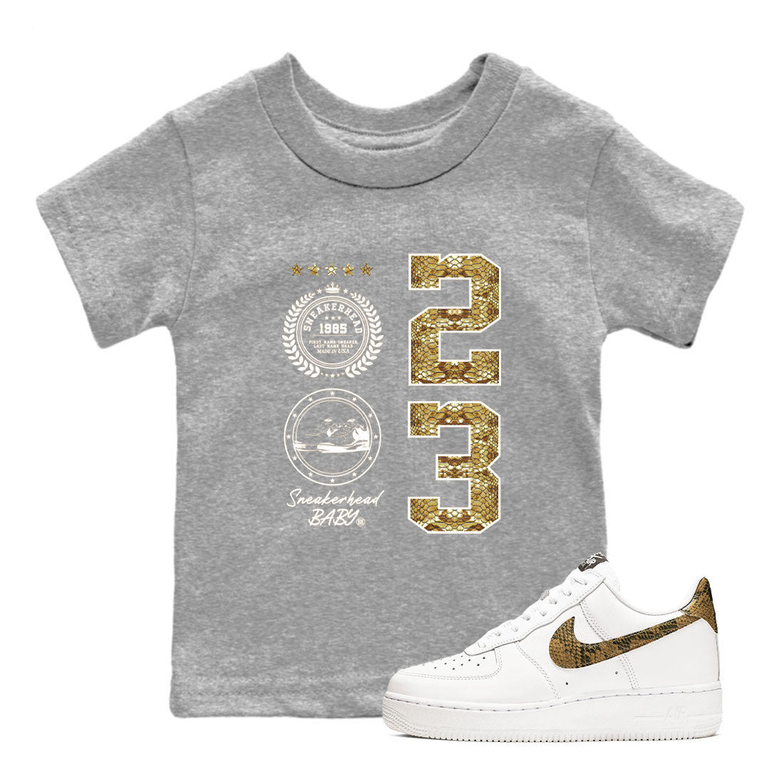 Air Force 1 Ivory Snake shirt to match jordans Sneaker Emblem sneaker tees Air Force 1 Ivory Snake Drip Gear Zone baby toddler Heather Grey 1 cotton Shirt