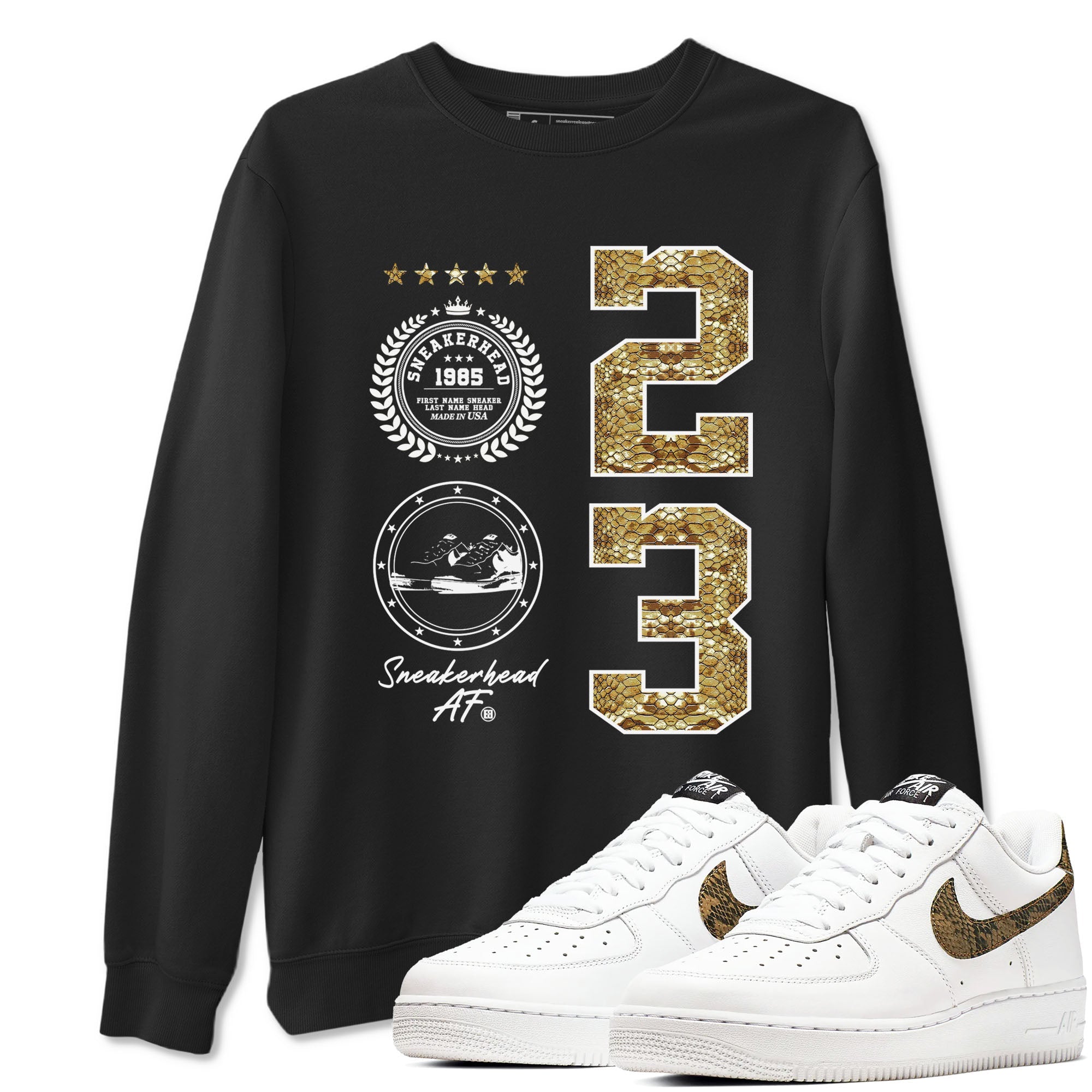 Air Force 1 Ivory Snake shirt to match jordans Sneaker Emblem sneaker tees Air Force 1 Ivory Snake Drip Gear Zone unisex cotton Black 1 crew neck shirt