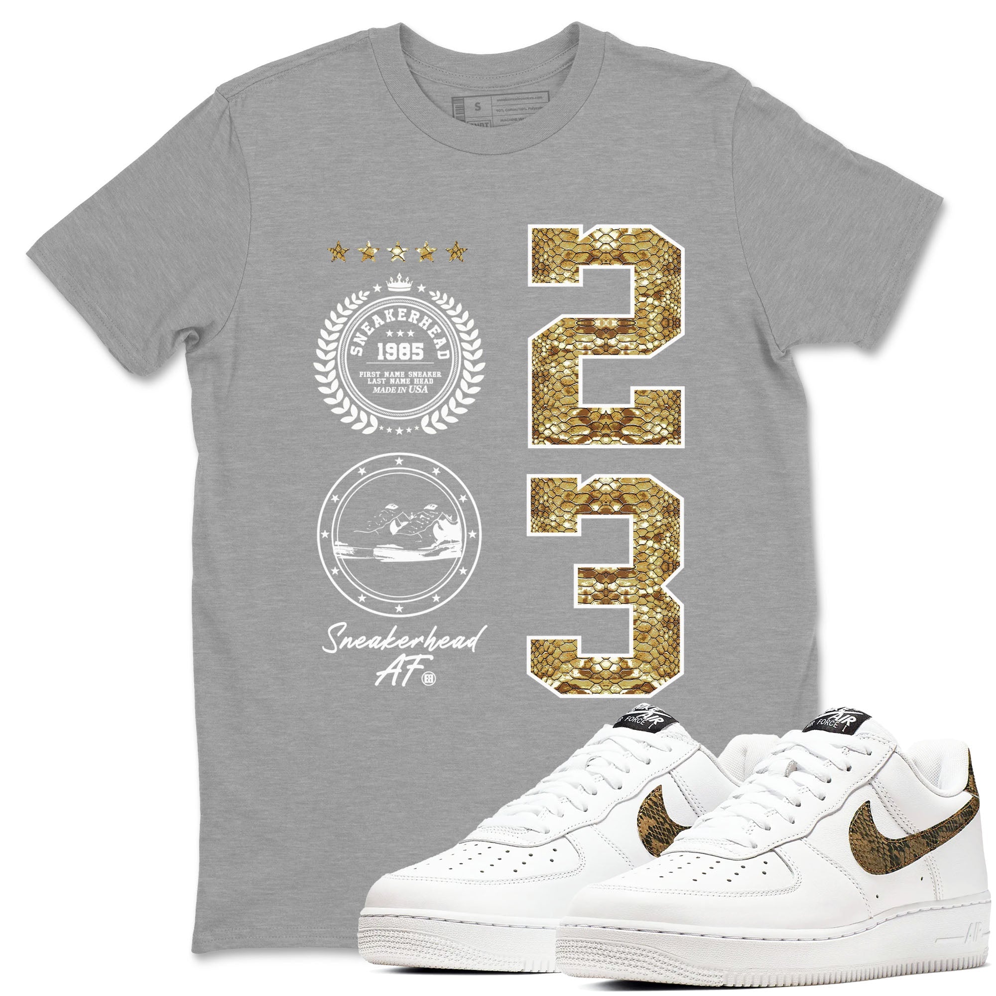Air Force 1 Ivory Snake shirt to match jordans Sneaker Emblem sneaker tees Air Force 1 Ivory Snake Drip Gear Zone unisex cotton Heather Grey 1 crew neck shirt