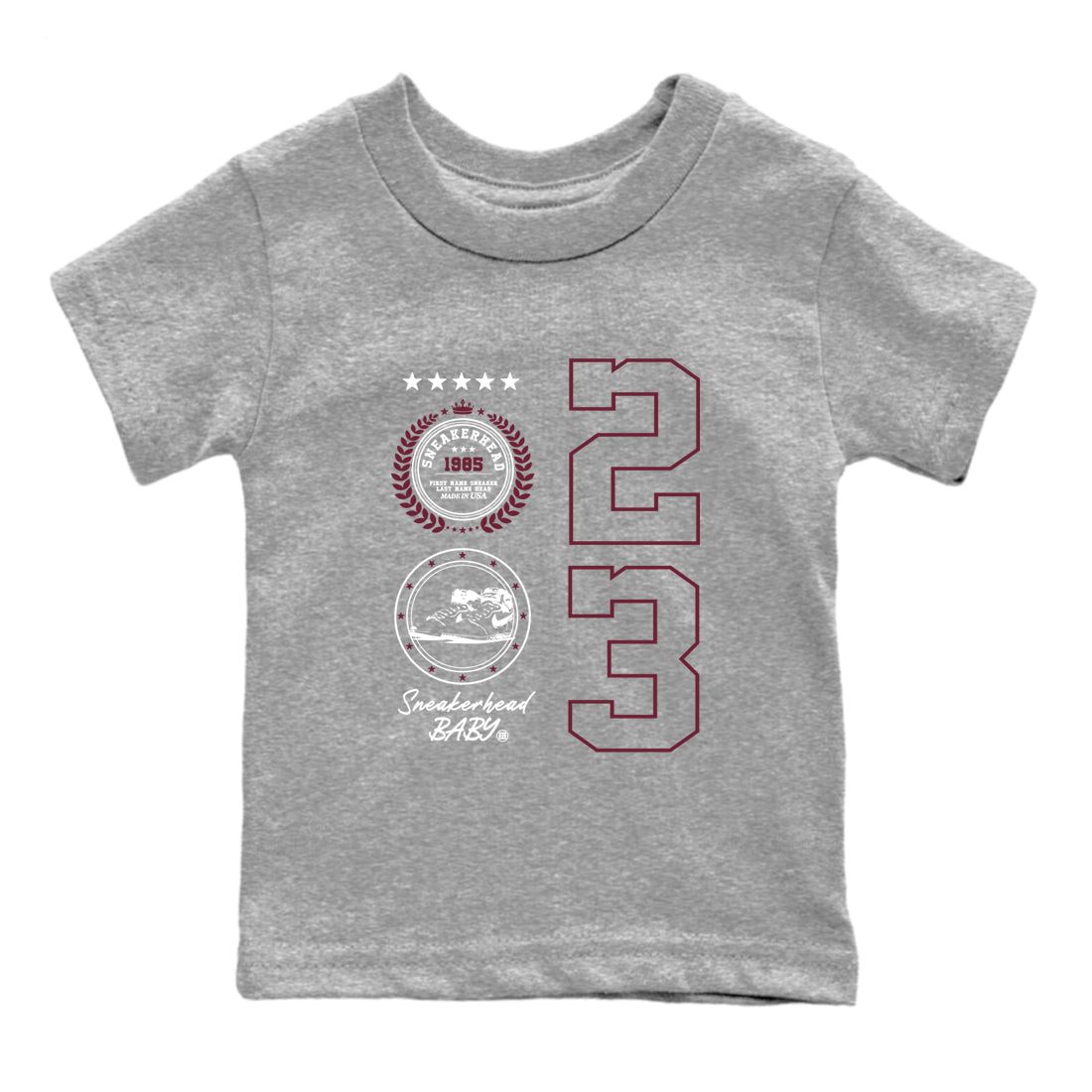 Air Jordan 1 High OG Metallic Burgundy shirts to match jordans Sneaker Emblem sneaker match tees Air Jordan 1 Metallic Burgundy Drip Gear Zone streetwear brand Baby and Youth Heather Grey 2 cotton tee