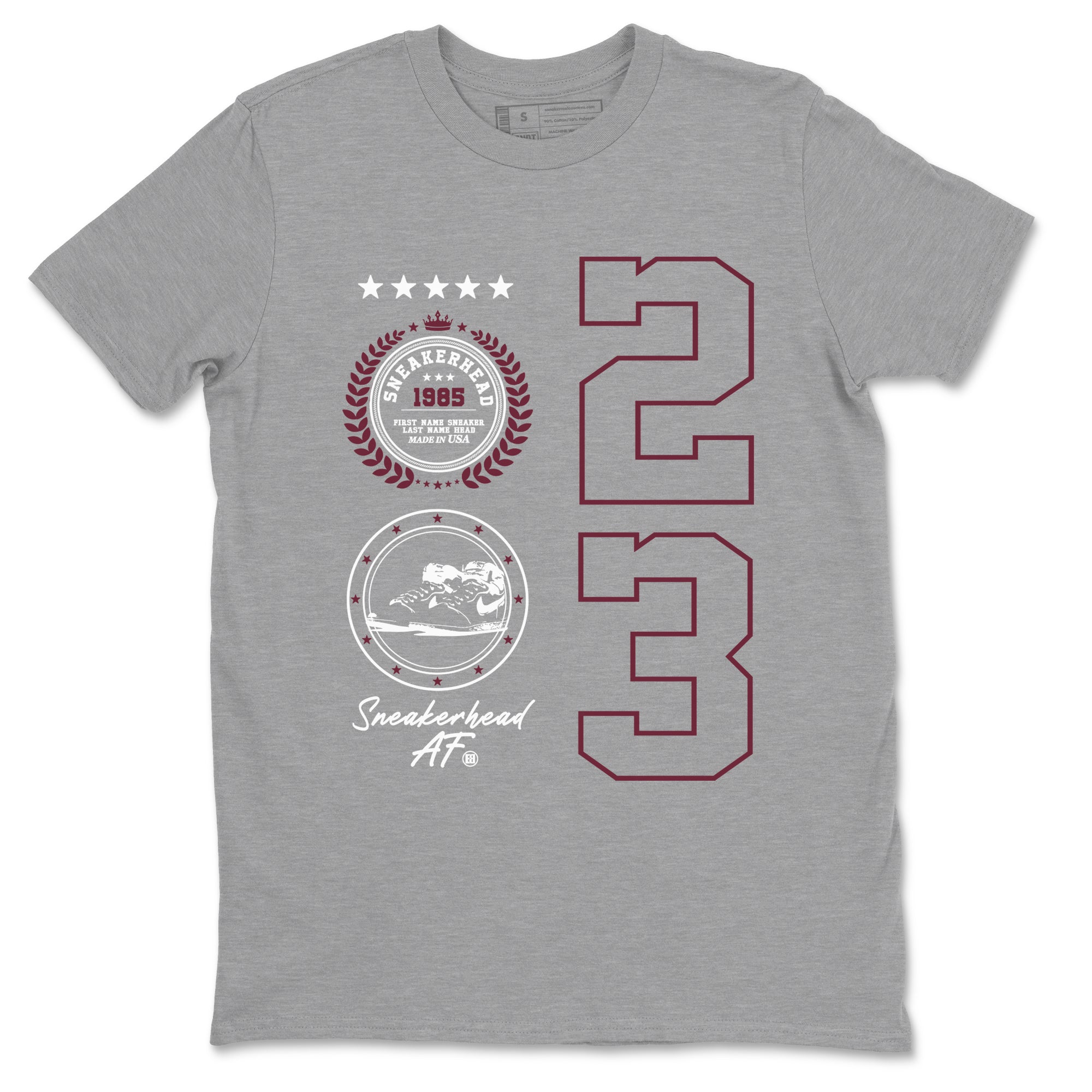 Air Jordan 1 High OG Metallic Burgundy shirts to match jordans Sneaker Emblem sneaker match tees Air Jordan 1 Metallic Burgundy Drip Gear Zone streetwear brand Heather Grey 2 unisex cotton tee