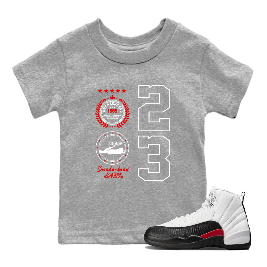 Air Jordan 1 Taxi Flip shirts to match jordans Sneaker Emblem sneaker match tees Air Jordan 1 Taxi Flip Drip Gear Zone baby toddler Heather Grey 1 cotton Shirt