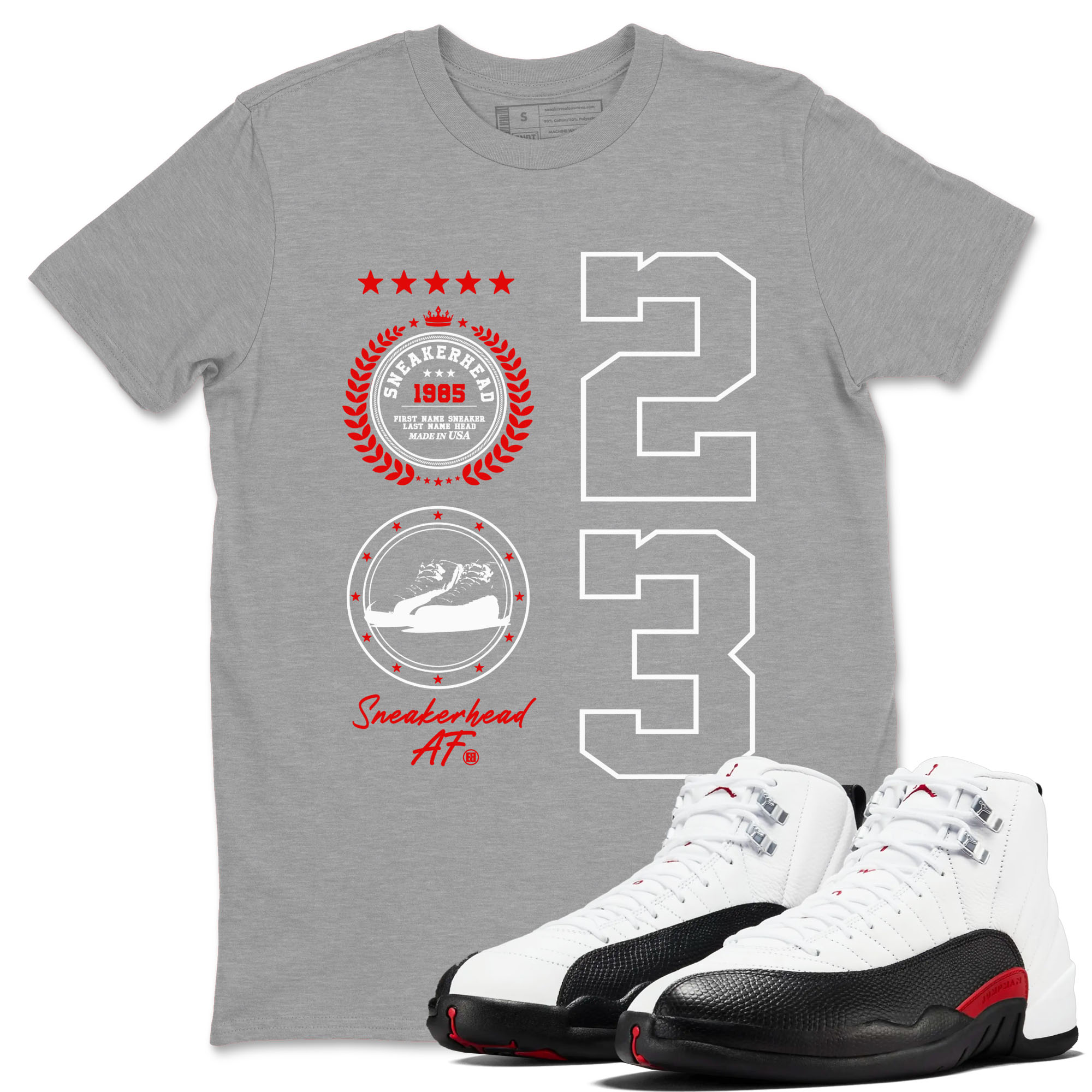 Air Jordan 1 Taxi Flip shirts to match jordans Sneaker Emblem sneaker match tees Air Jordan 1 Taxi Flip Drip Gear Zone unisex cotton Heather Grey 1 crew neck shirt