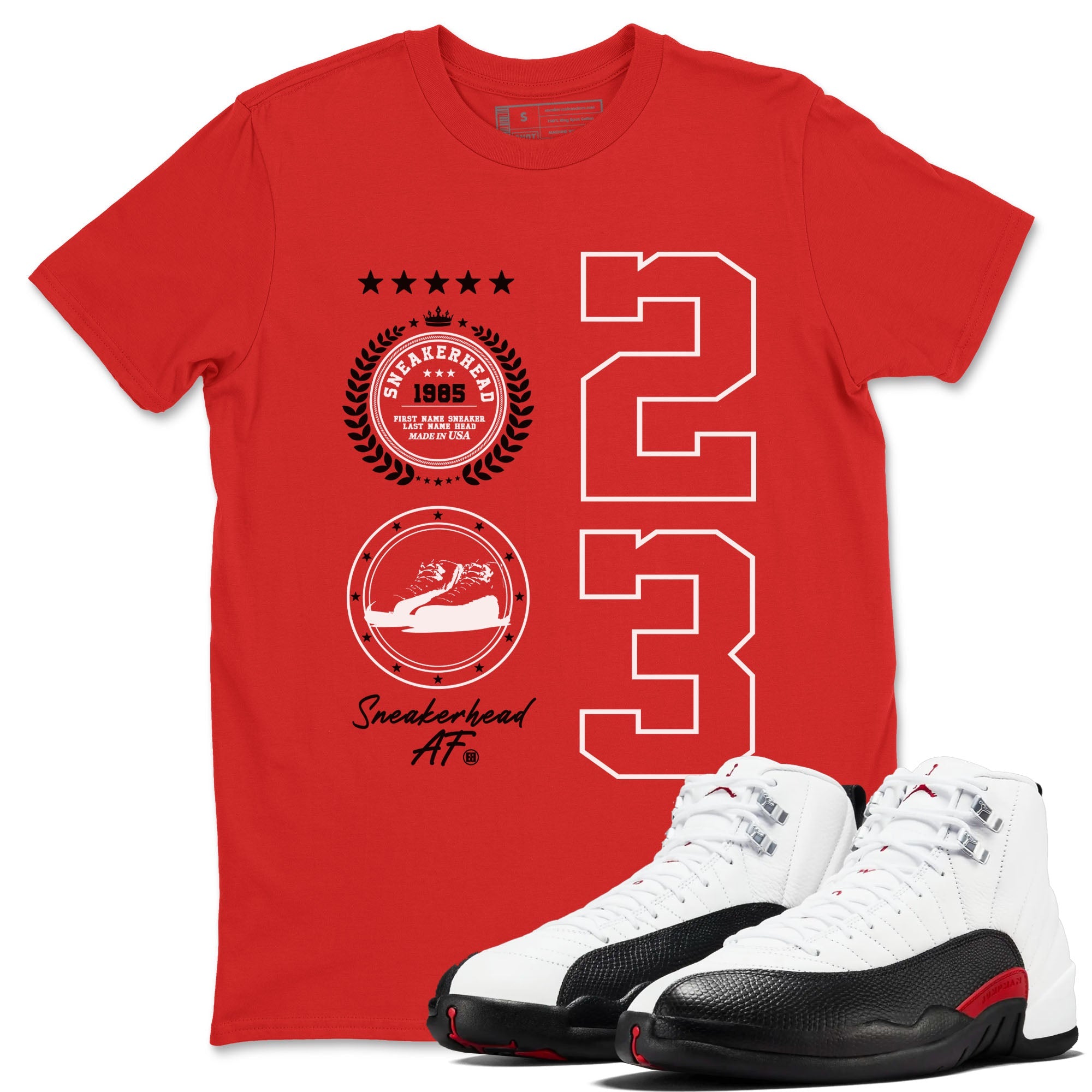 Air Jordan 1 Taxi Flip shirts to match jordans Sneaker Emblem sneaker match tees Air Jordan 1 Taxi Flip Drip Gear Zone unisex cotton Red 1 crew neck shirt