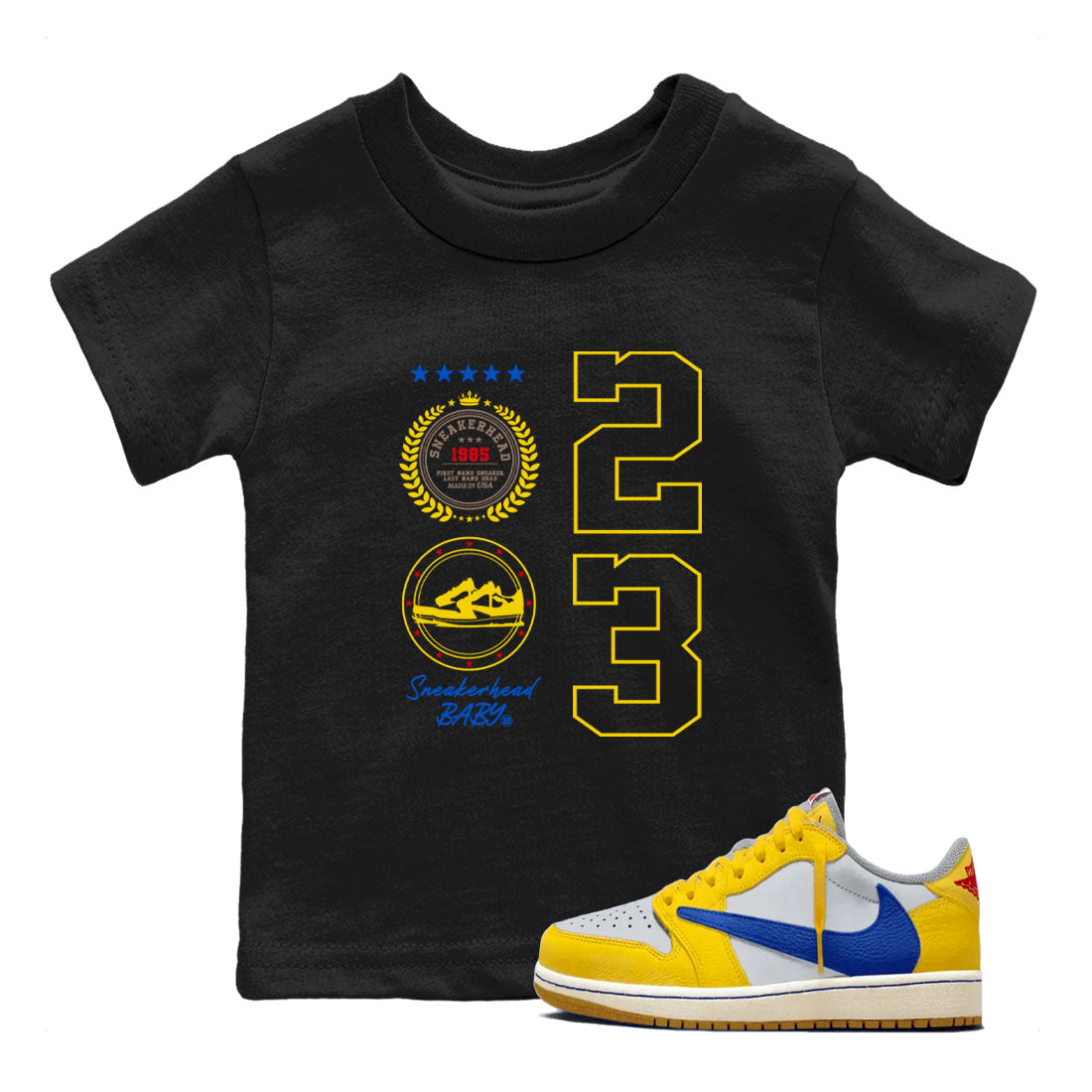 Air Jordan 1 Low x Travis Scott x Canary shirt to match jordans Sneaker Emblem sneaker tees Air Jordan 1 Travis Scott Canary Streetwear Brand Drip Gear Zone baby toddler Black 1 cotton Shirt