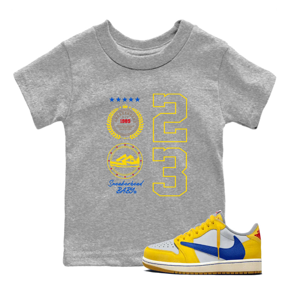 Air Jordan 1 Low x Travis Scott x Canary shirt to match jordans Sneaker Emblem sneaker tees Air Jordan 1 Travis Scott Canary Streetwear Brand Drip Gear Zone baby toddler Heather Grey 1 cotton Shirt
