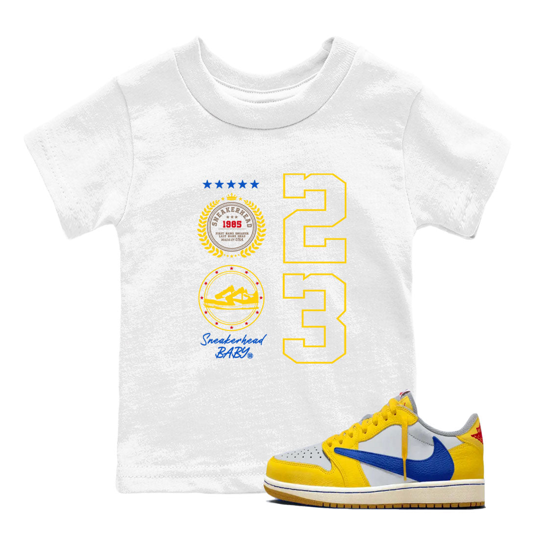 Air Jordan 1 Low x Travis Scott x Canary shirt to match jordans Sneaker Emblem sneaker tees Air Jordan 1 Travis Scott Canary Streetwear Brand Drip Gear Zone baby toddler White 1 cotton Shirt
