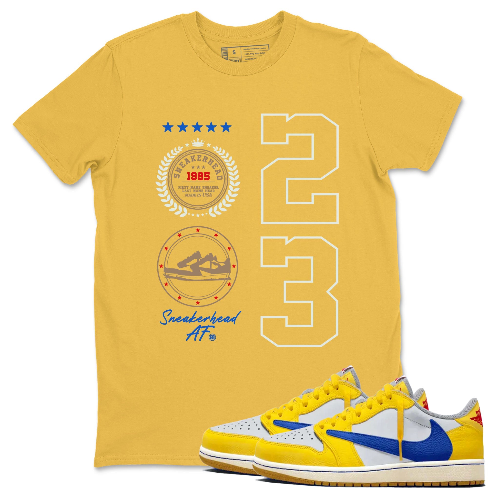 Air Jordan 1 Low x Travis Scott x Canary shirt to match jordans Sneaker Emblem sneaker tees AJ1 Travis Scott Canary Streetwear Brand Drip Gear Zone unisex cotton Daisy 1 crew neck shirt