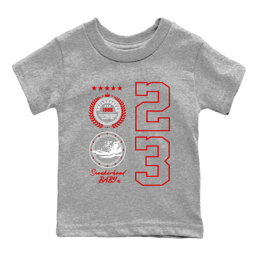 11s Cherry shirts to match jordans Sneaker Emblem sneaker match tees Air Jordan 11 Retro Cherry match shoes to clothes Drip Gear Zone Youth Baby Heather Grey 2 tee