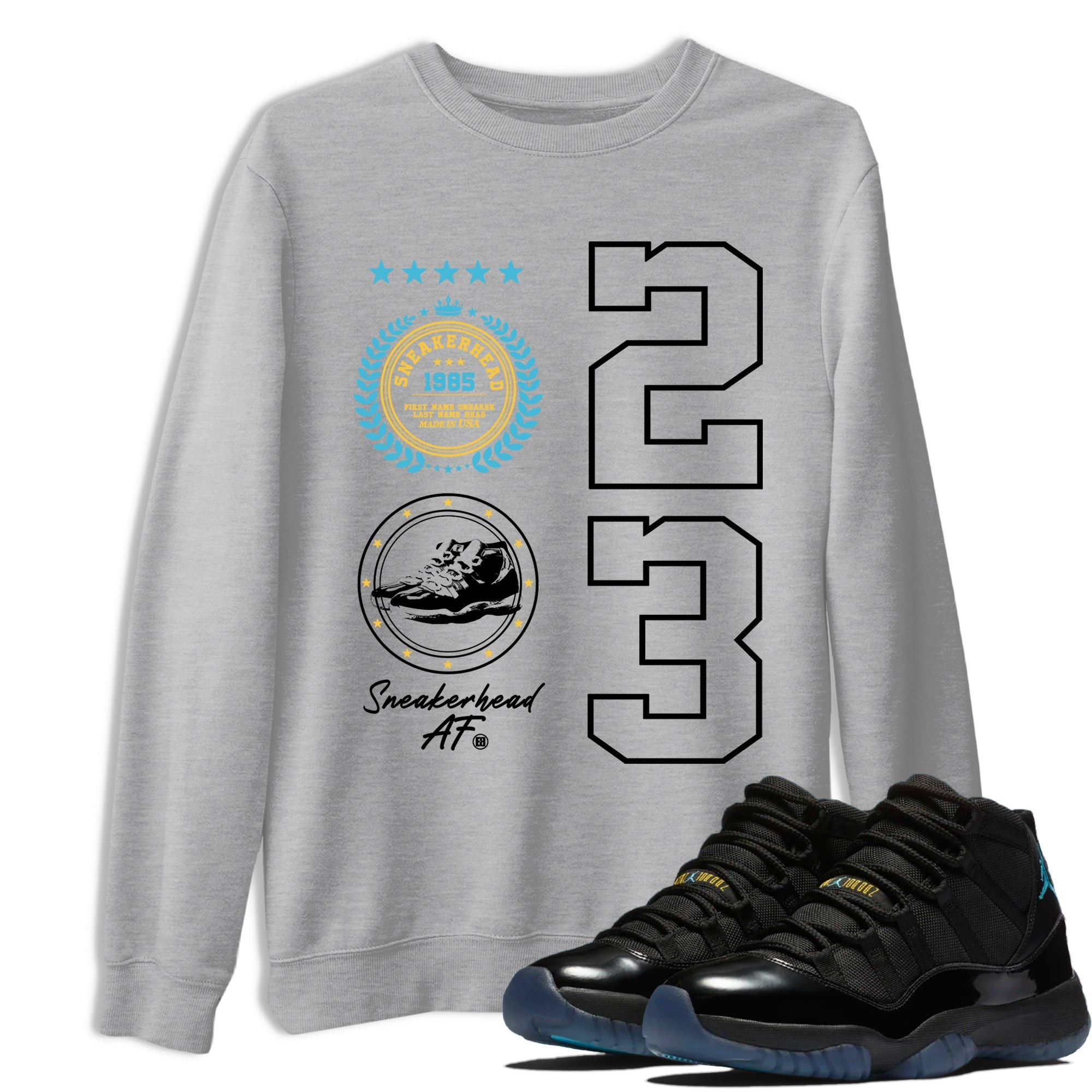 Sneaker Threads  Sneaker Tees To Match Air Jordan 11 Retro Gamma  Sneaker Emblem Graphic Tee Heather Grey 1. Perfect for Jordan releases 2025 colorways.