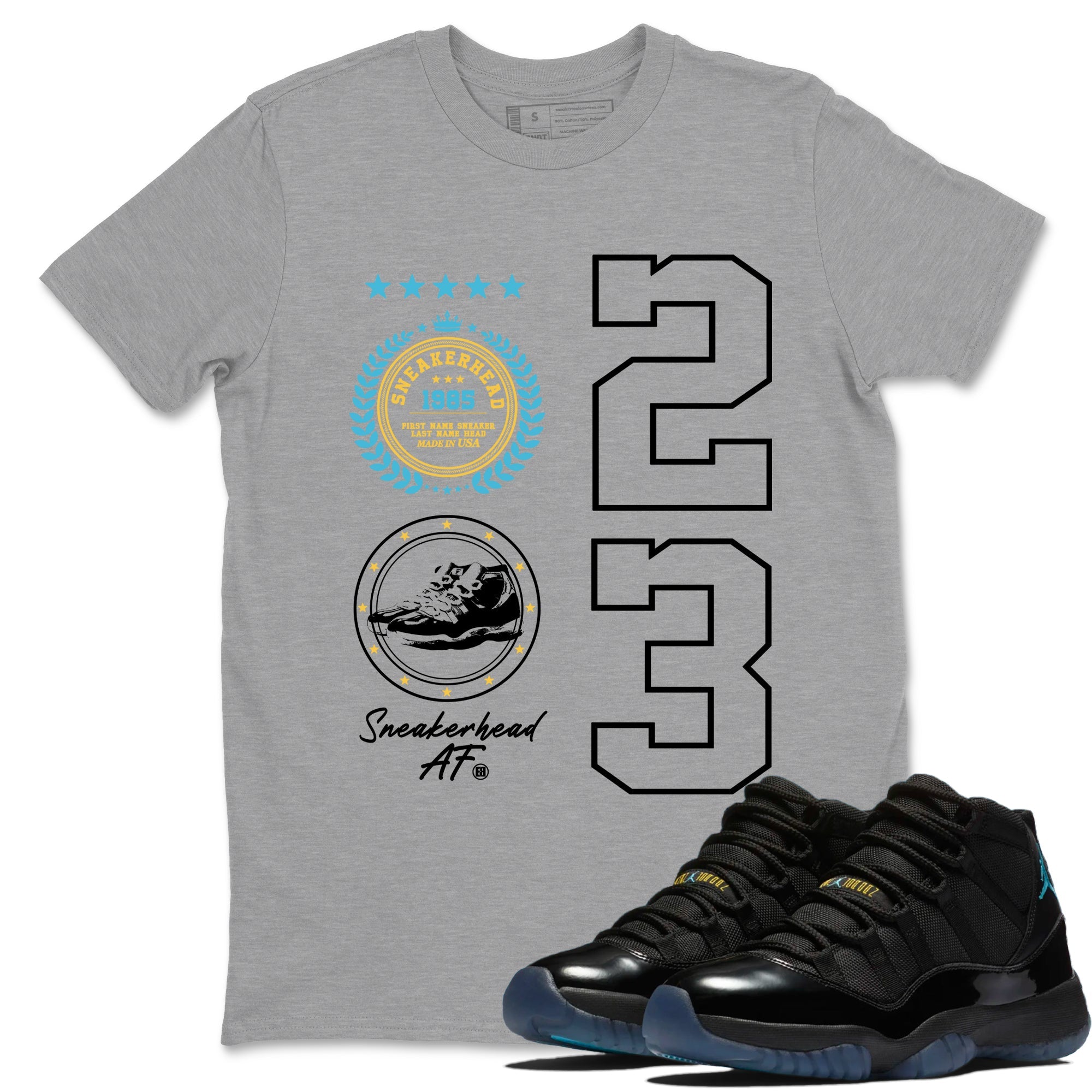 Sneaker Threads  Sneaker Tees To Match Air Jordan 11 Retro Gamma  Sneaker Emblem Graphic Tee Heather Grey 1. Perfect for Jordan releases 2025 colorways.