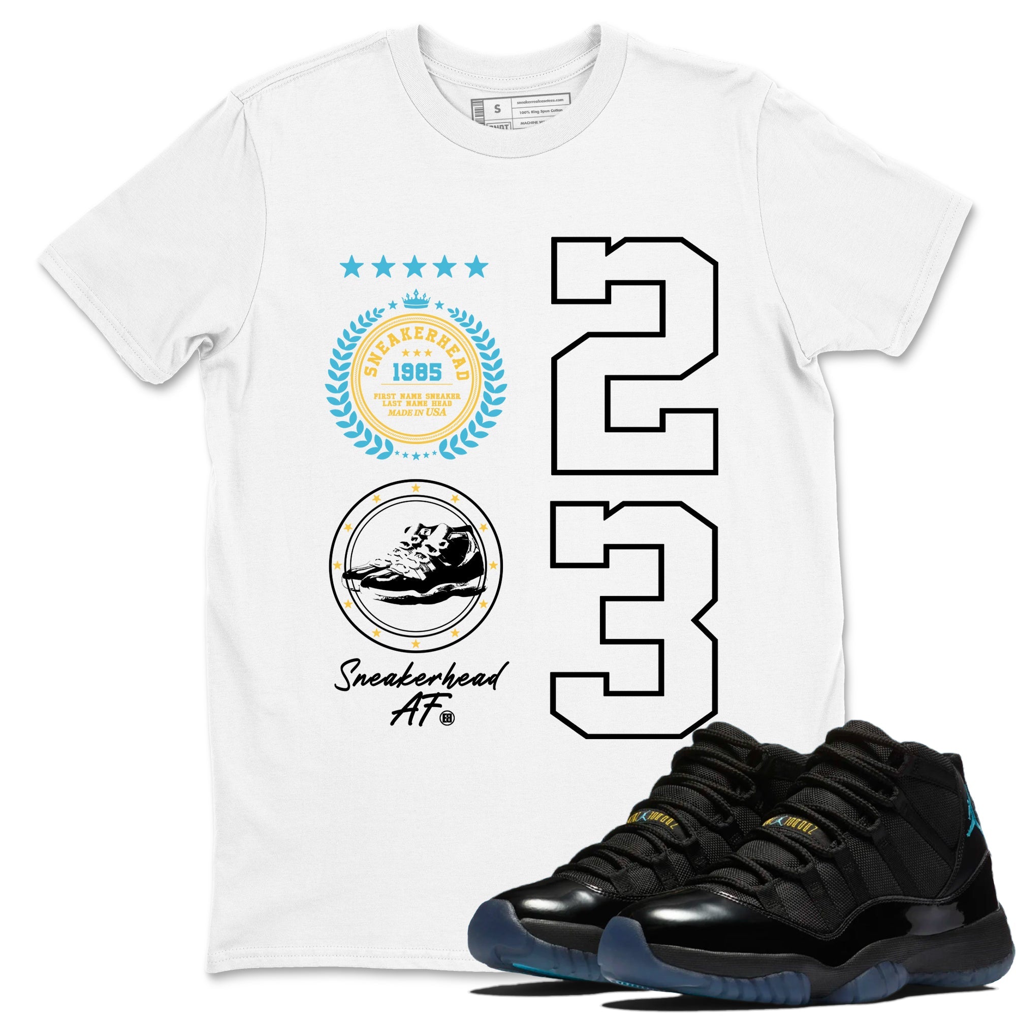 Sneaker Threads  Sneaker Tees To Match Air Jordan 11 Retro Gamma  Sneaker Emblem Graphic Tee White 1. Perfect for Jordan releases 2025 colorways.