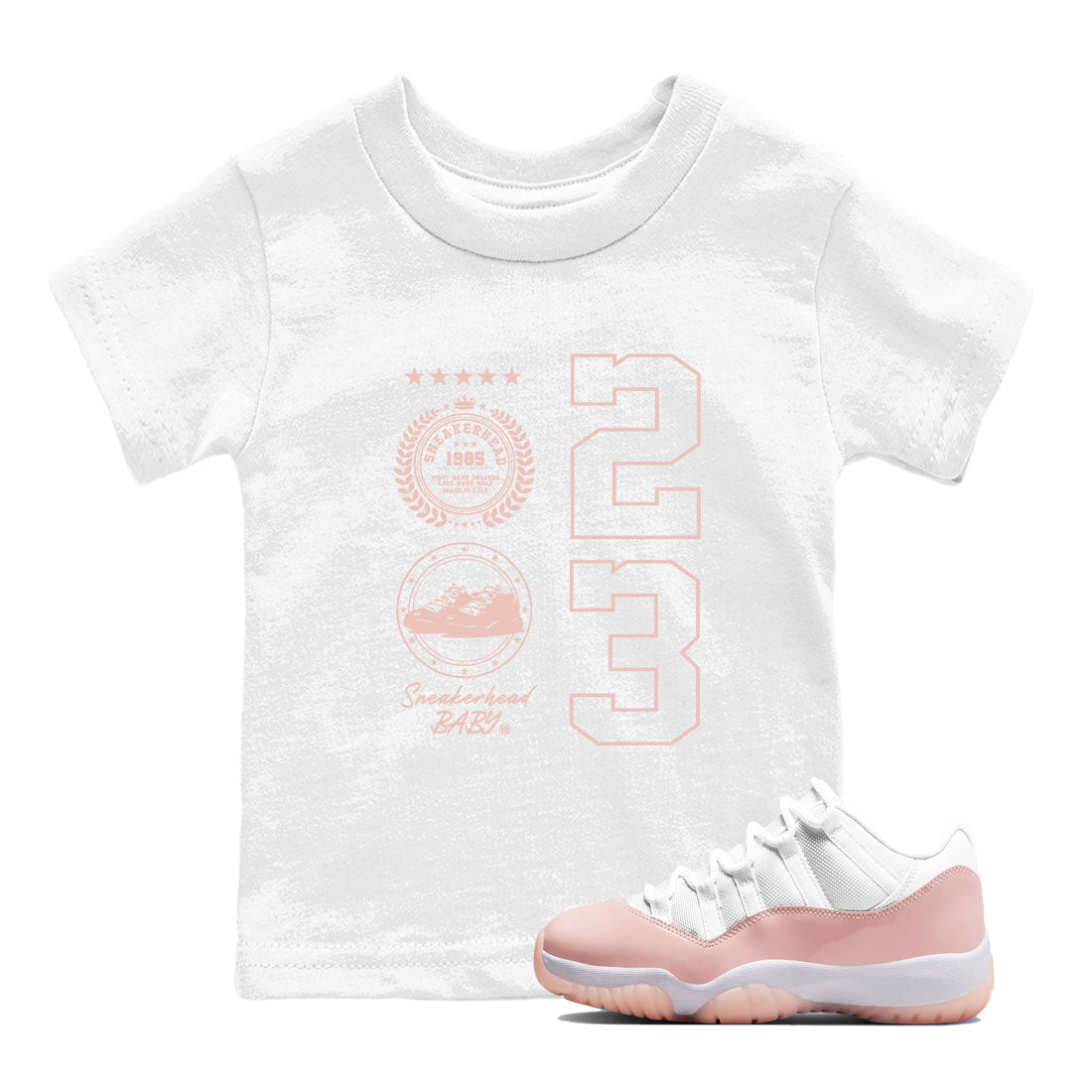 11s Legend Pink shirt to match jordans Sneaker Emblem sneaker tees Air Jordan 11 Legend Pink Drip Gear Zone baby toddler White 1 cotton Shirt