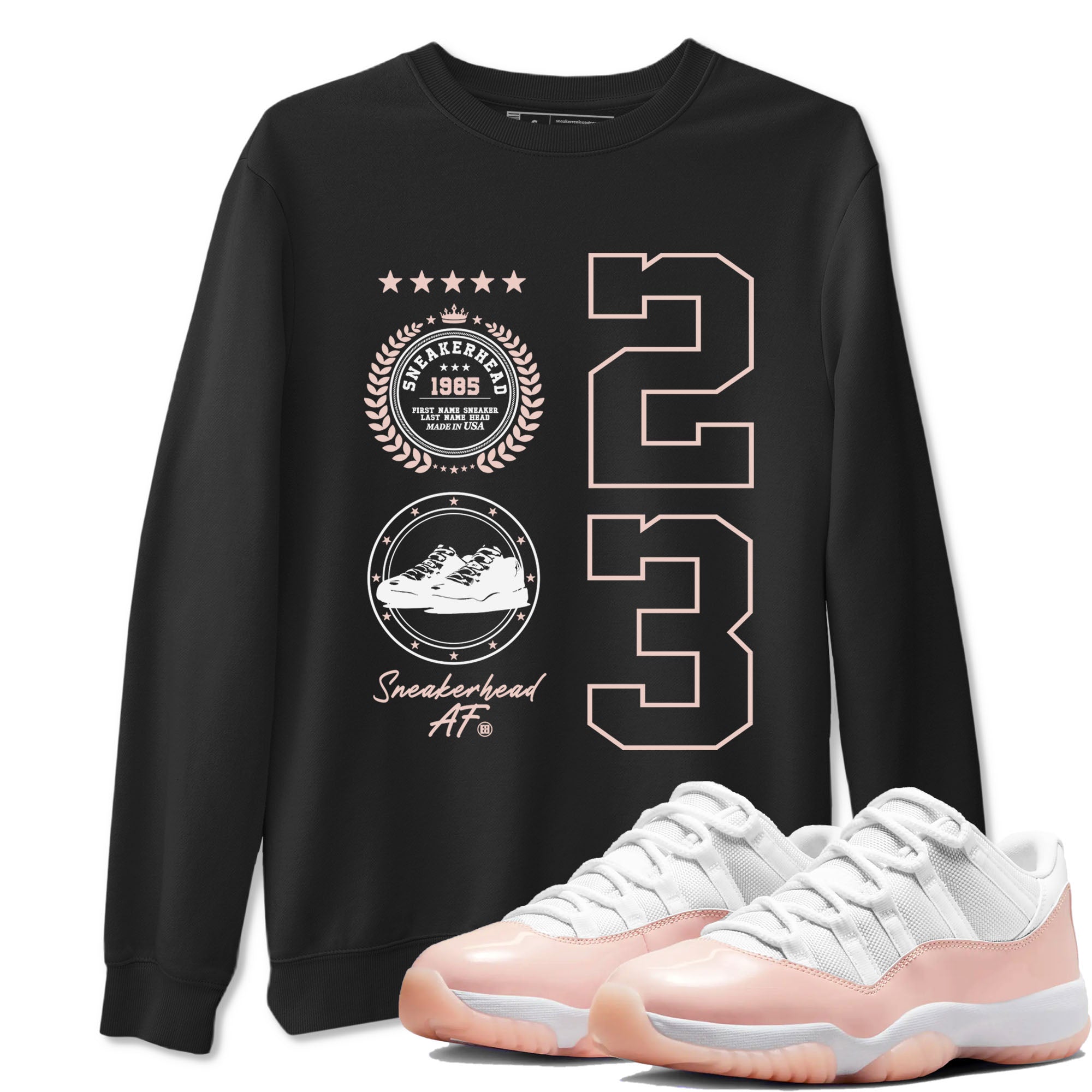 11s Legend Pink shirt to match jordans Sneaker Emblem sneaker tees Air Jordan 11 Legend Pink Drip Gear Zone unisex cotton Black 1 crew neck shirt
