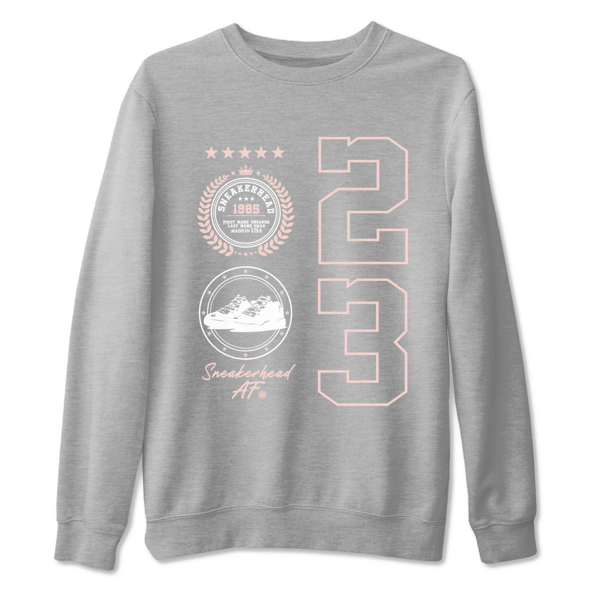 11s Legend Pink shirt to match jordans Sneaker Emblem sneaker tees Air Jordan 11 Legend Pink Drip Gear Zone unisex cotton Heather Grey 2 crew neck shirt