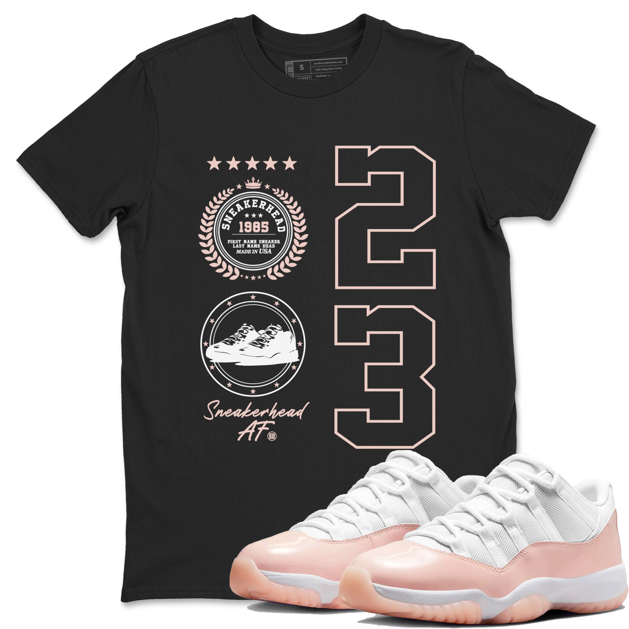 11s Legend Pink shirt to match jordans Sneaker Emblem sneaker tees Air Jordan 11 Legend Pink Drip Gear Zone unisex cotton Black 1 crew neck shirt