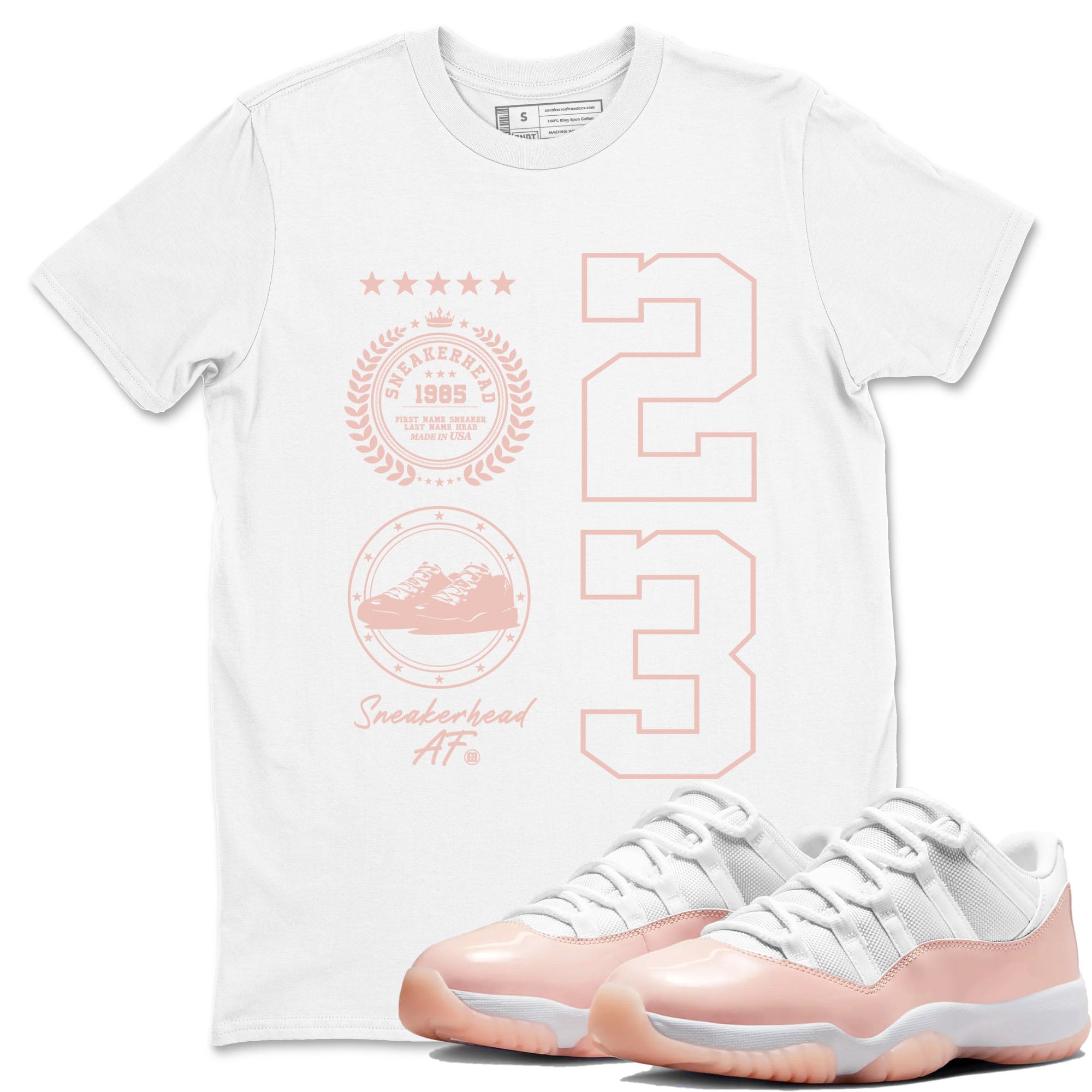 11s Legend Pink shirt to match jordans Sneaker Emblem sneaker tees Air Jordan 11 Legend Pink Drip Gear Zone unisex cotton White 1 crew neck shirt