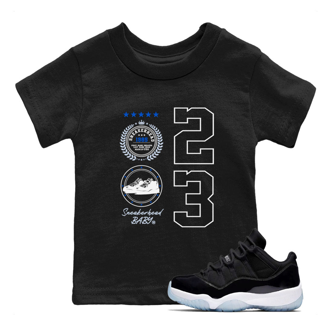 11s Space shirt to match jordans Sneaker Emblem sneaker tees Air Jordan 11 Space Drip Gear Zone baby toddler Black 1 cotton Shirt